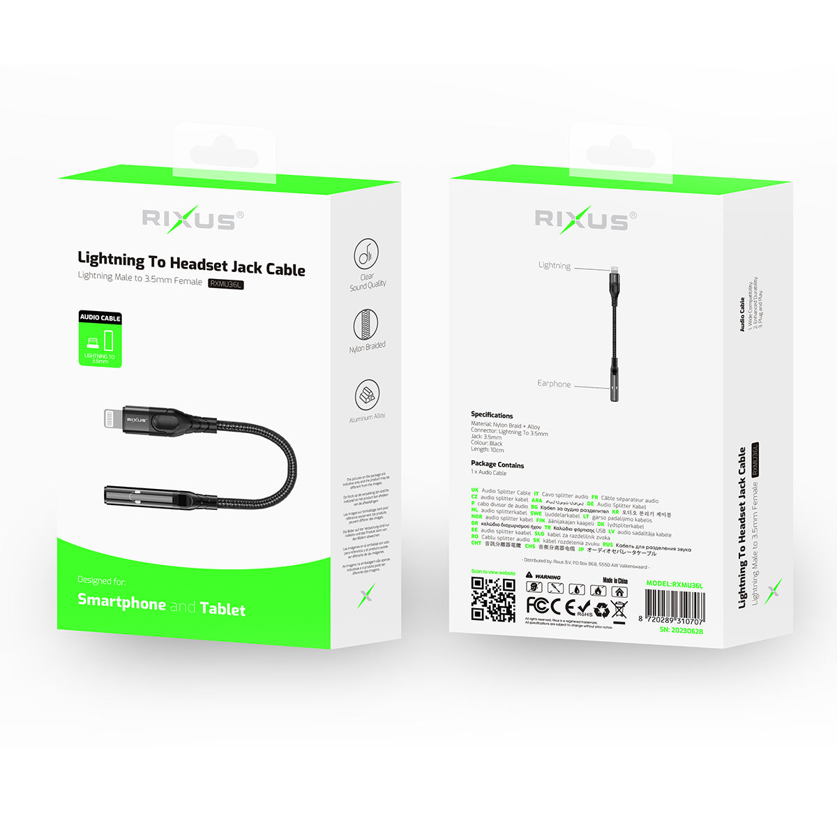 Rixus RXMU36L Lightning Anschluss to 3.5mm Audio Adapter Female 10cm – Bild 4
