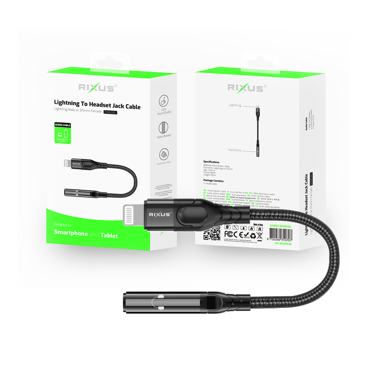 Rixus RXMU36L Lightning Anschluss to 3.5mm Audio Adapter Female 10cm – Bild 5