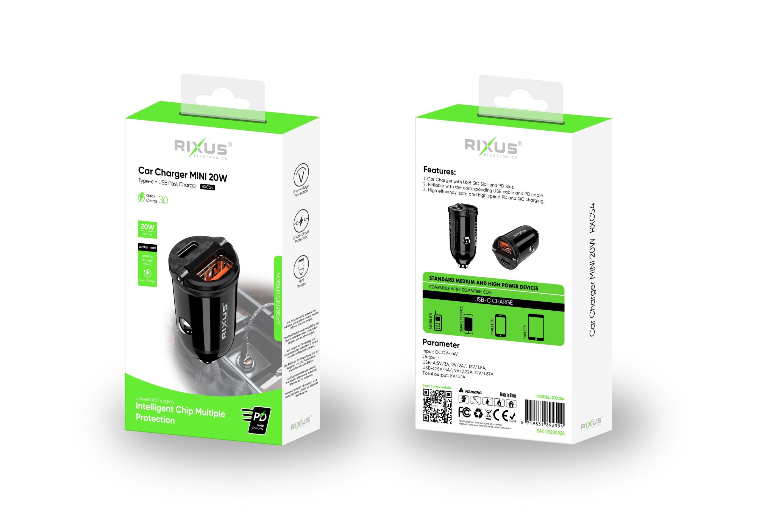 Rixus RXC54 Mini Car Charger 20W Black – Bild 4