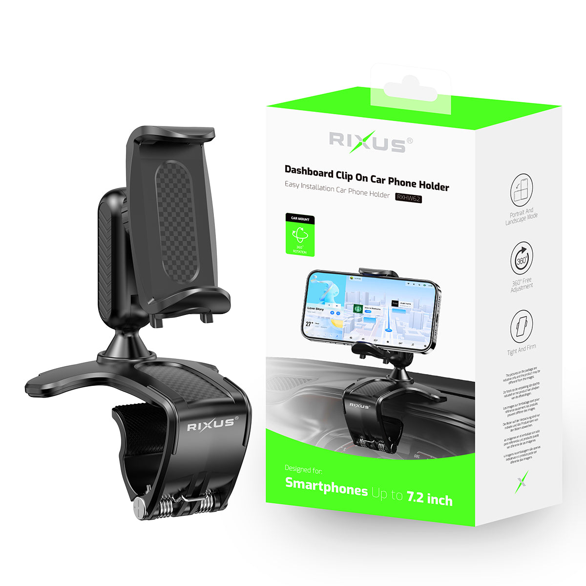 Rixus RXHW62 Dashboard Navigation Phone Halterung für Auto Vehicles Black – Bild 5