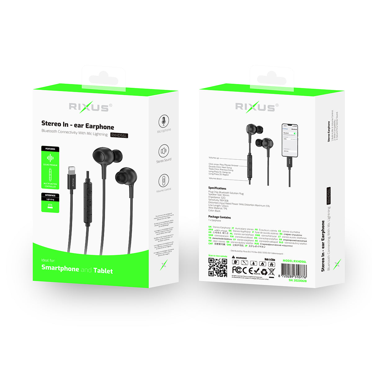 Rixus RXHD56L Lightning Anschluss Wired Earbud Type Kopfhörer mit Microphone Black – Bild 4