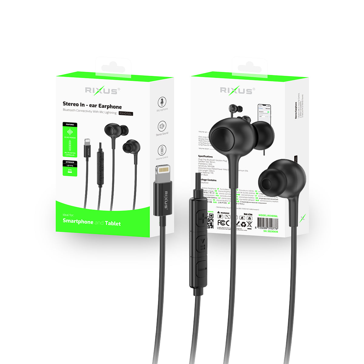 Rixus RXHD56L Lightning Anschluss Wired Earbud Type Kopfhörer mit Microphone Black – Bild 5