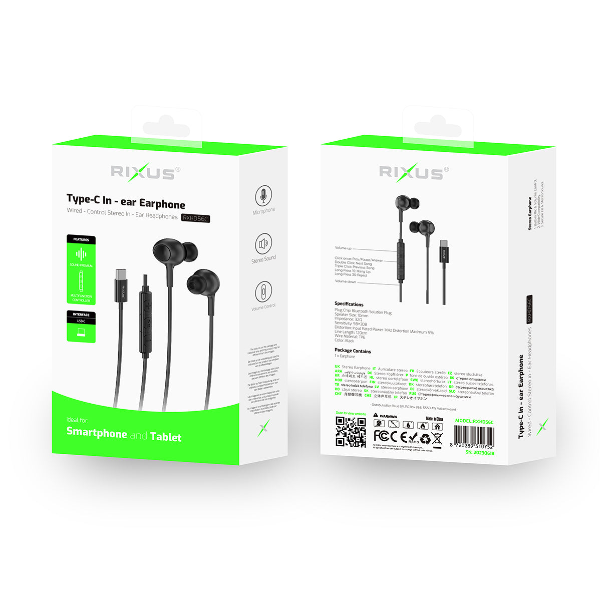 Rixus RXHD56C USB-C Wired Earbud mit Microphone Black – Bild 4