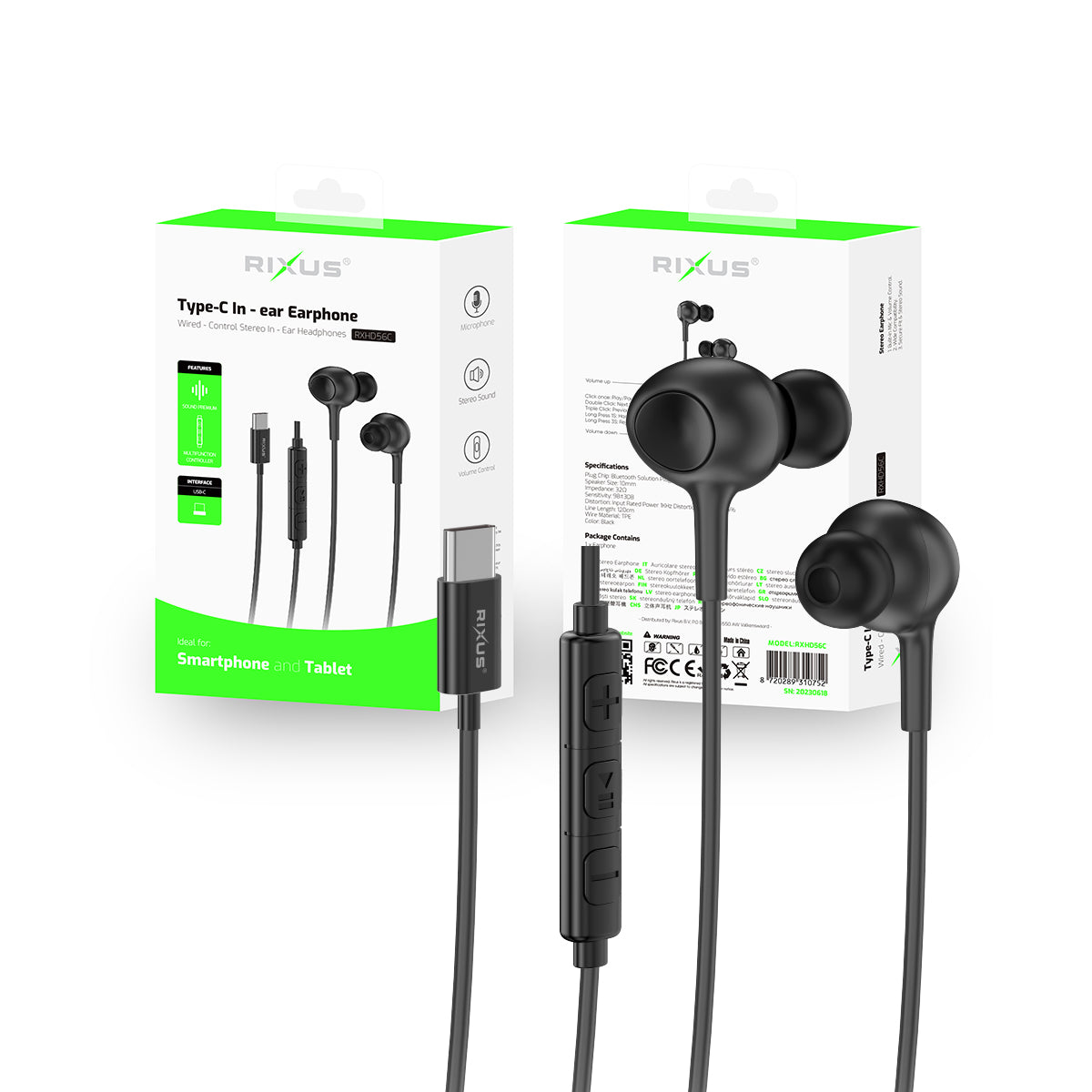 Rixus RXHD56C USB-C Wired Earbud mit Microphone Black – Bild 5