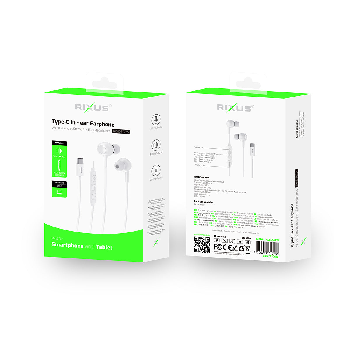 Rixus RXHD56CW USB-C Wired Earbud mit Microphone White – Bild 6
