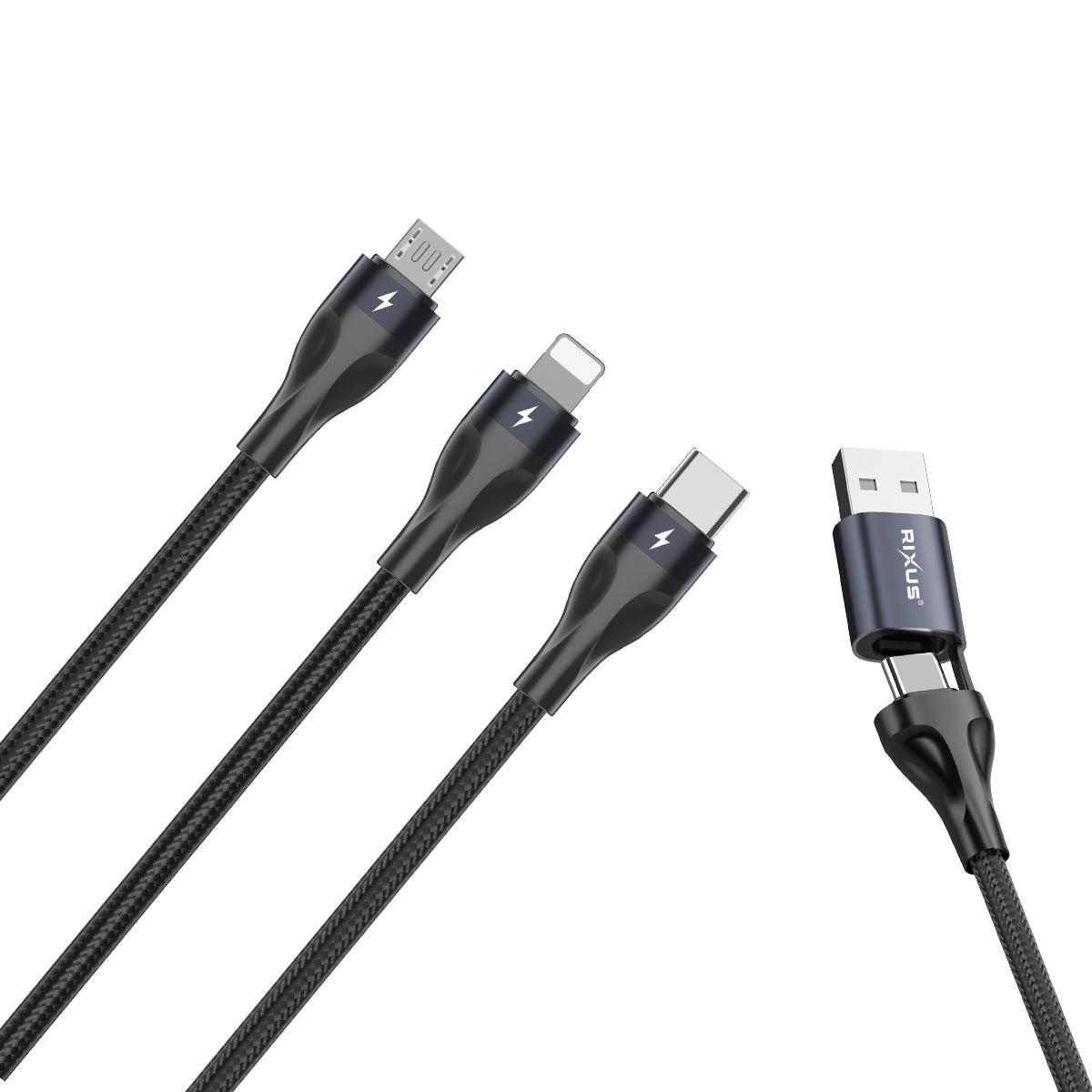 Rixus RXUC23 Two-für-Three Fast Ladekabel Black – Bild 3