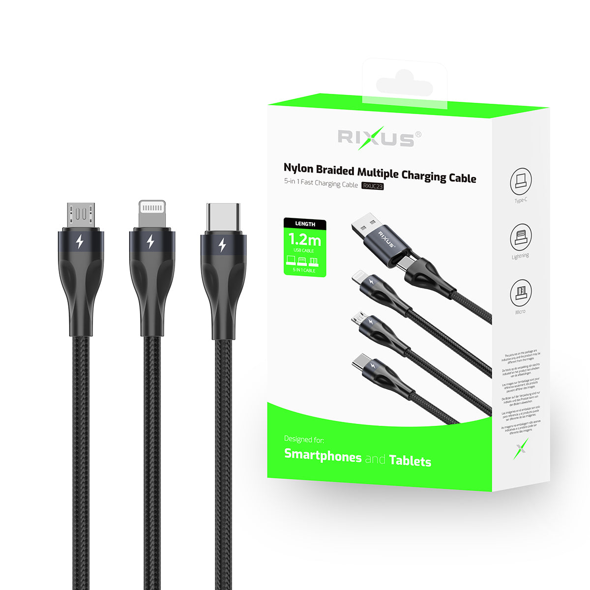 Rixus RXUC23 Two-für-Three Fast Ladekabel Black – Bild 4