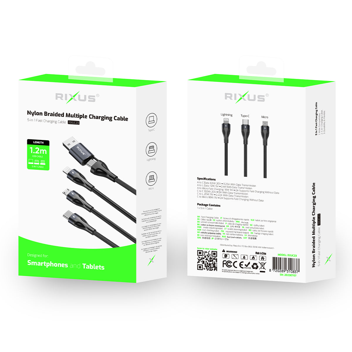 Rixus RXUC23 Two-für-Three Fast Ladekabel Black – Bild 5