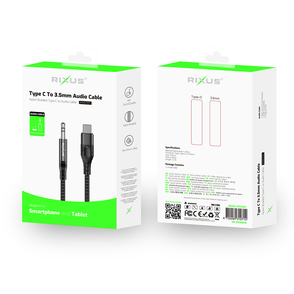 Rixus RXMU35C 3.5mm AUX To USB-C Braided Audio Kabel 1.2m Black – Bild 5