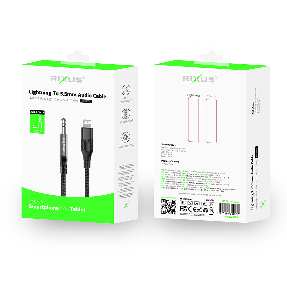 Rixus RXMU35L 3.5mm AUX To Lightning Anschluss Braided Audio Kabel 1.2m Black – Bild 5