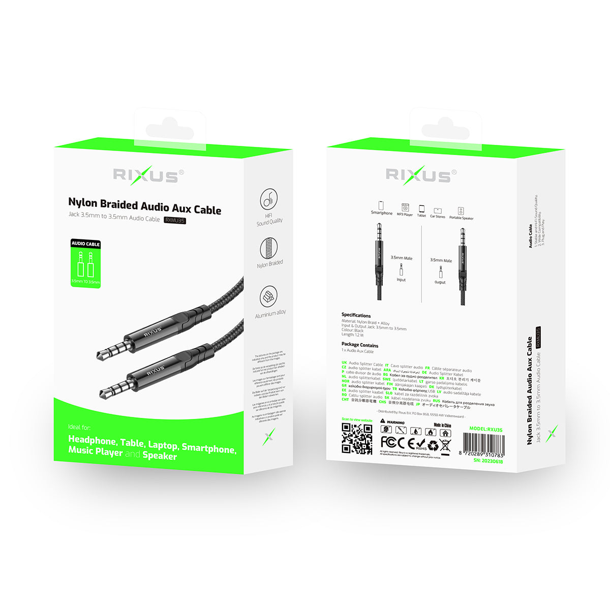 Rixus RXMU35 3.5mm AUX To 3.5mm AUX Braided Audio Kabel 1.2m Black – Bild 5