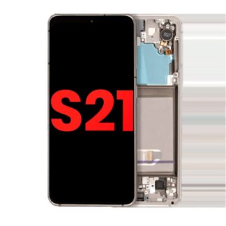 OLED Display mit Rahmen für Samsung Galaxy S21 5G (Aftermarket Plus) (Phantom White)