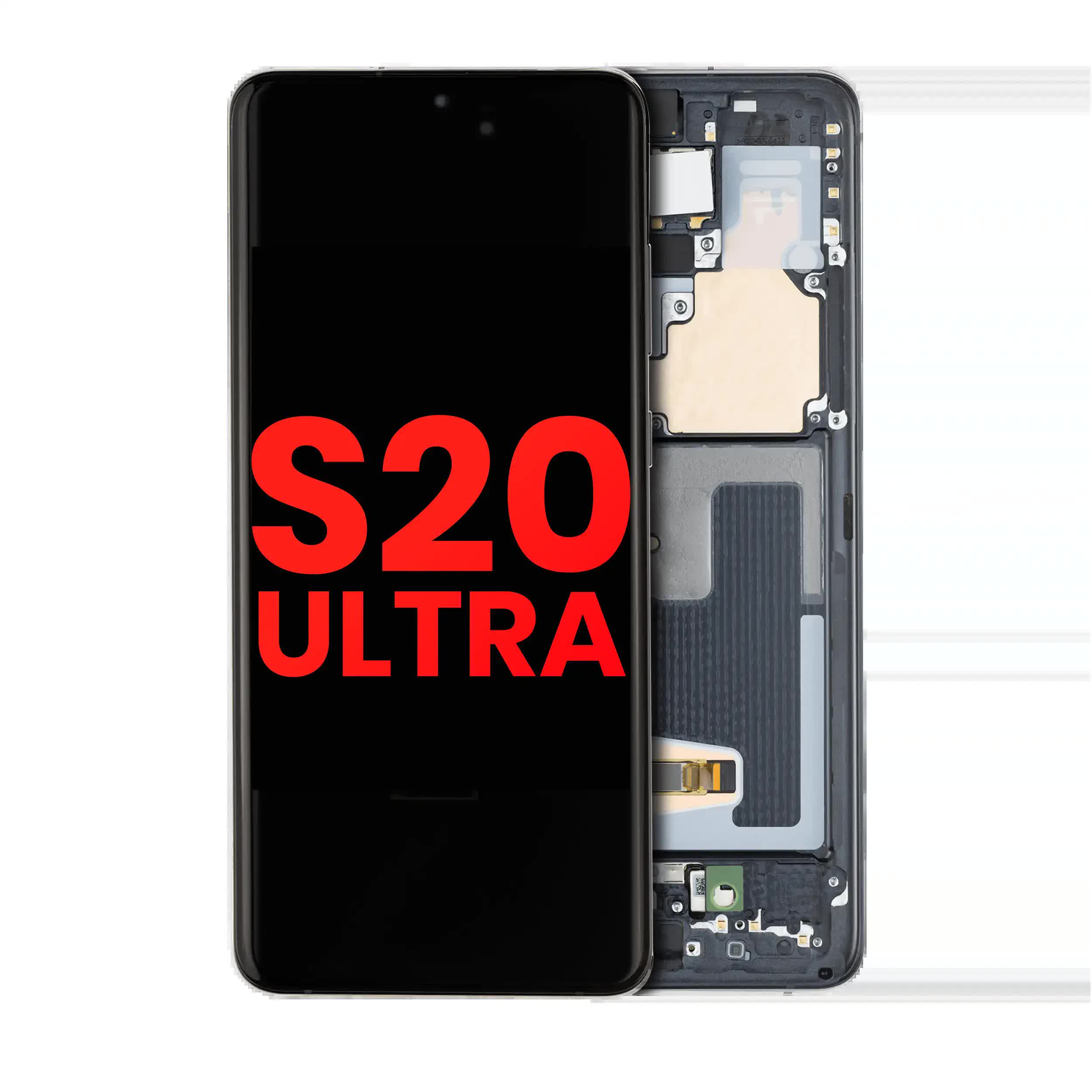 OLED Display mit Rahmen für Samsung Galaxy S20 Ultra 5G (Aftermarket Plus) (Cosmic Black)