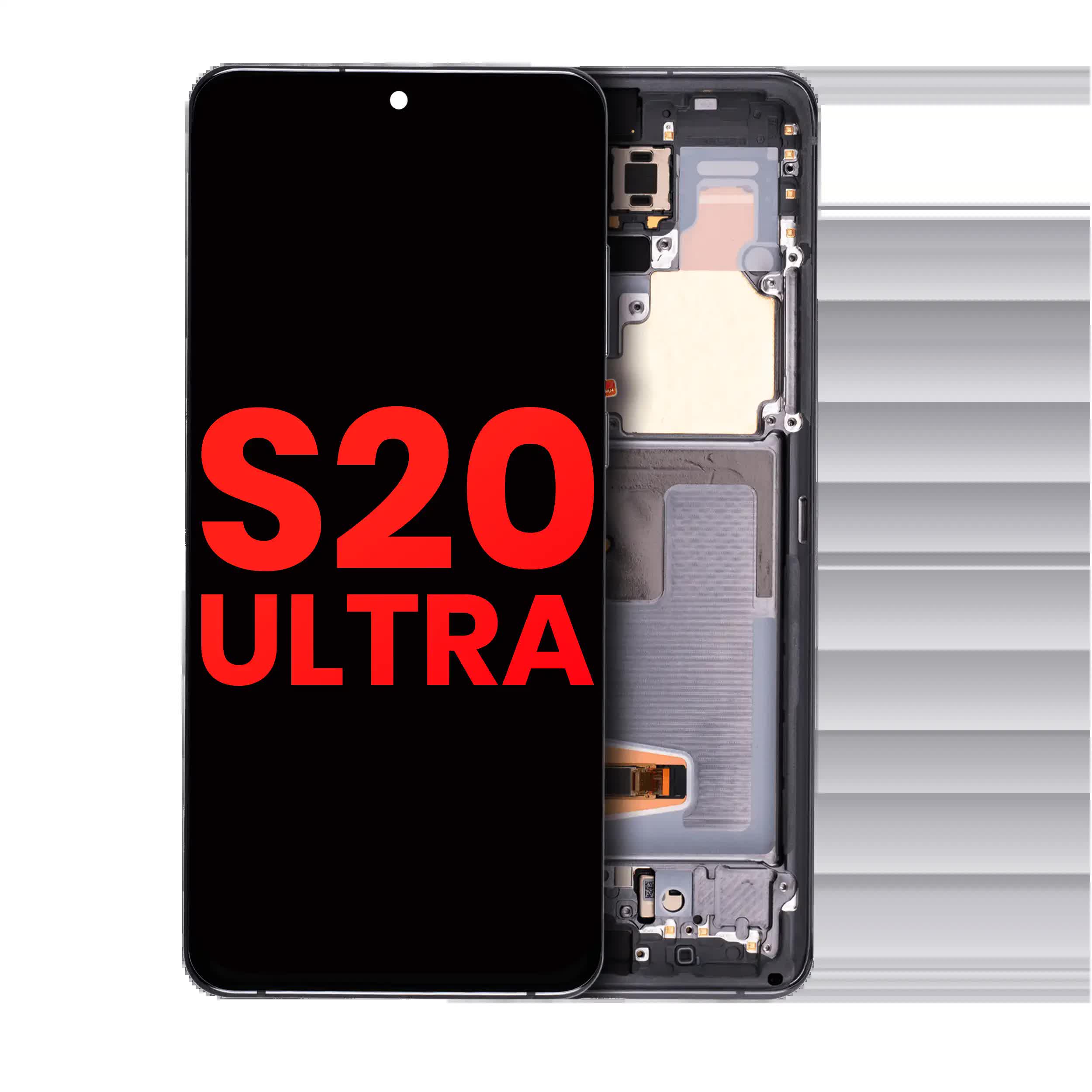 OLED Display mit Rahmen für Samsung Galaxy S20 Ultra 5G (Aftermarket Plus) (Cosmic Gray (Grau))