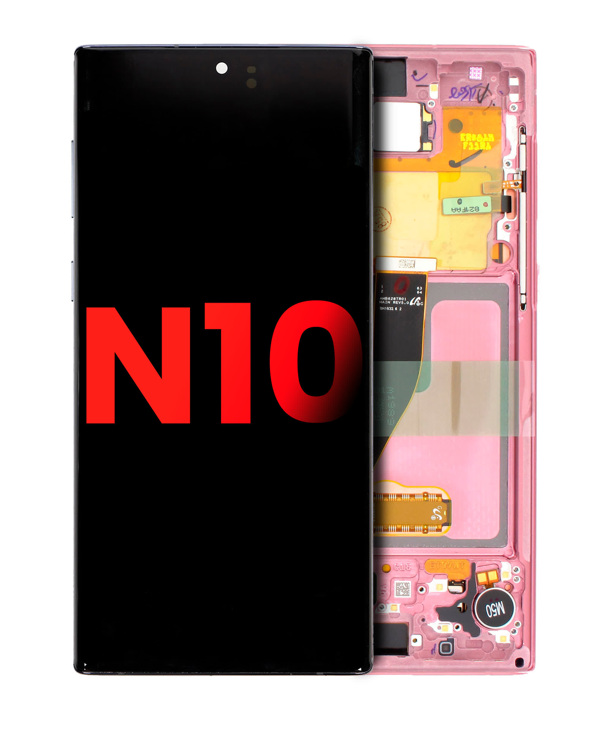 OLED Display mit Rahmen für Samsung Galaxy Note 10 (Aftermarket Plus) (Aura Pink)