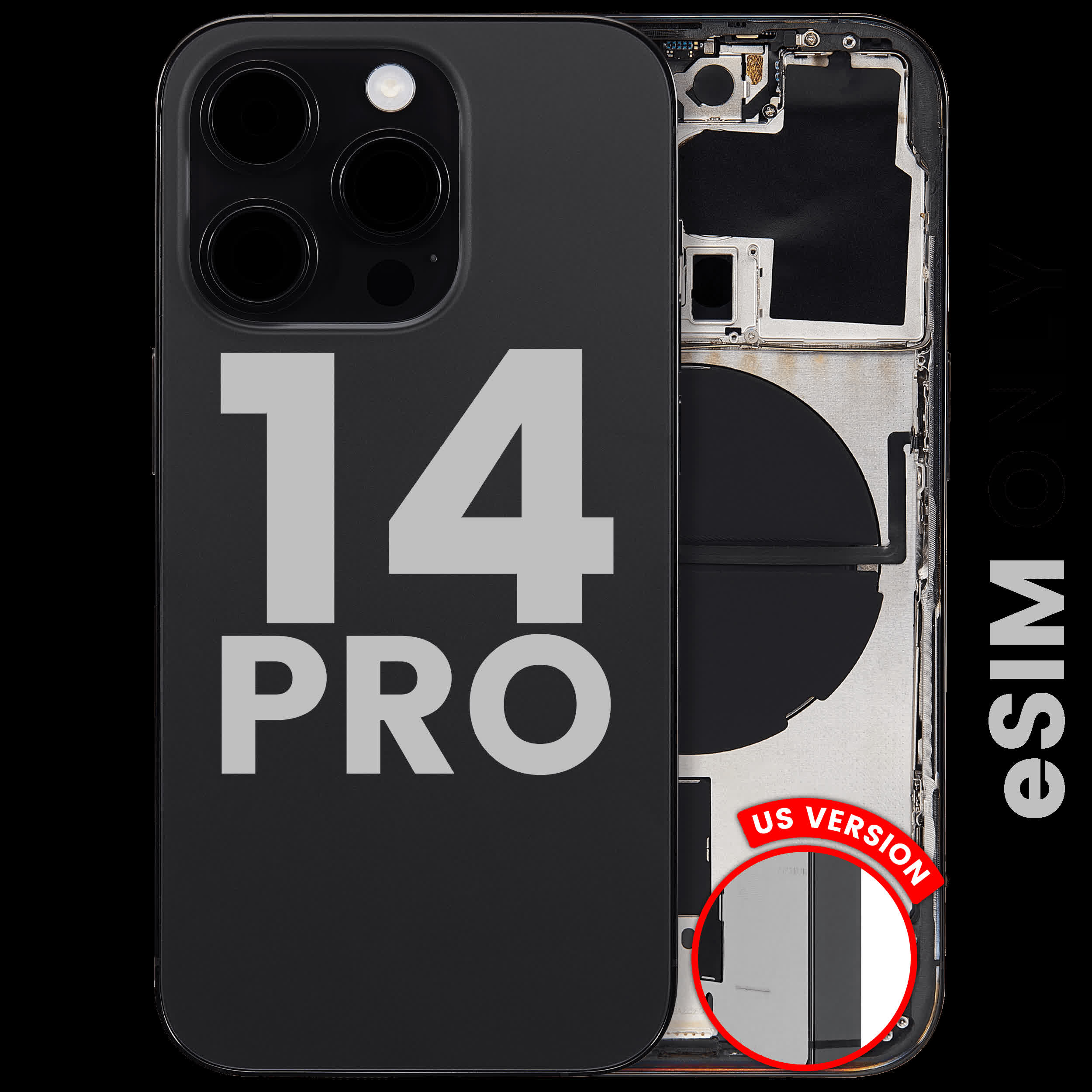 Rückgehäuse mit Kleinteilen für iPhone 14 Pro (US-Version) (ausgebautes Originalteil: Grade B) (Space Black)