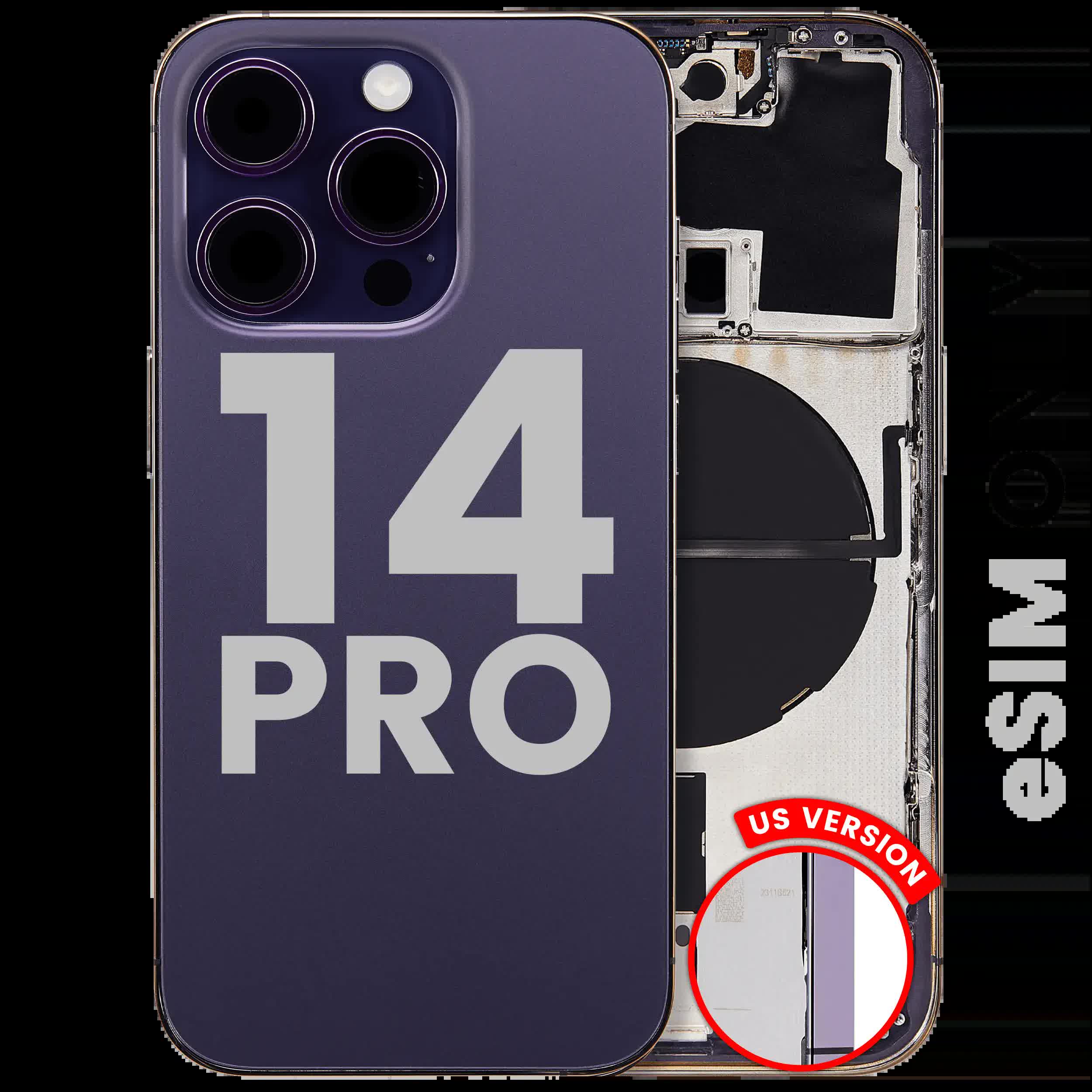Rückgehäuse mit Kleinteilen für iPhone 14 Pro (US-Version) (ausgebautes Originalteil: Grade C) (Deep Purple)