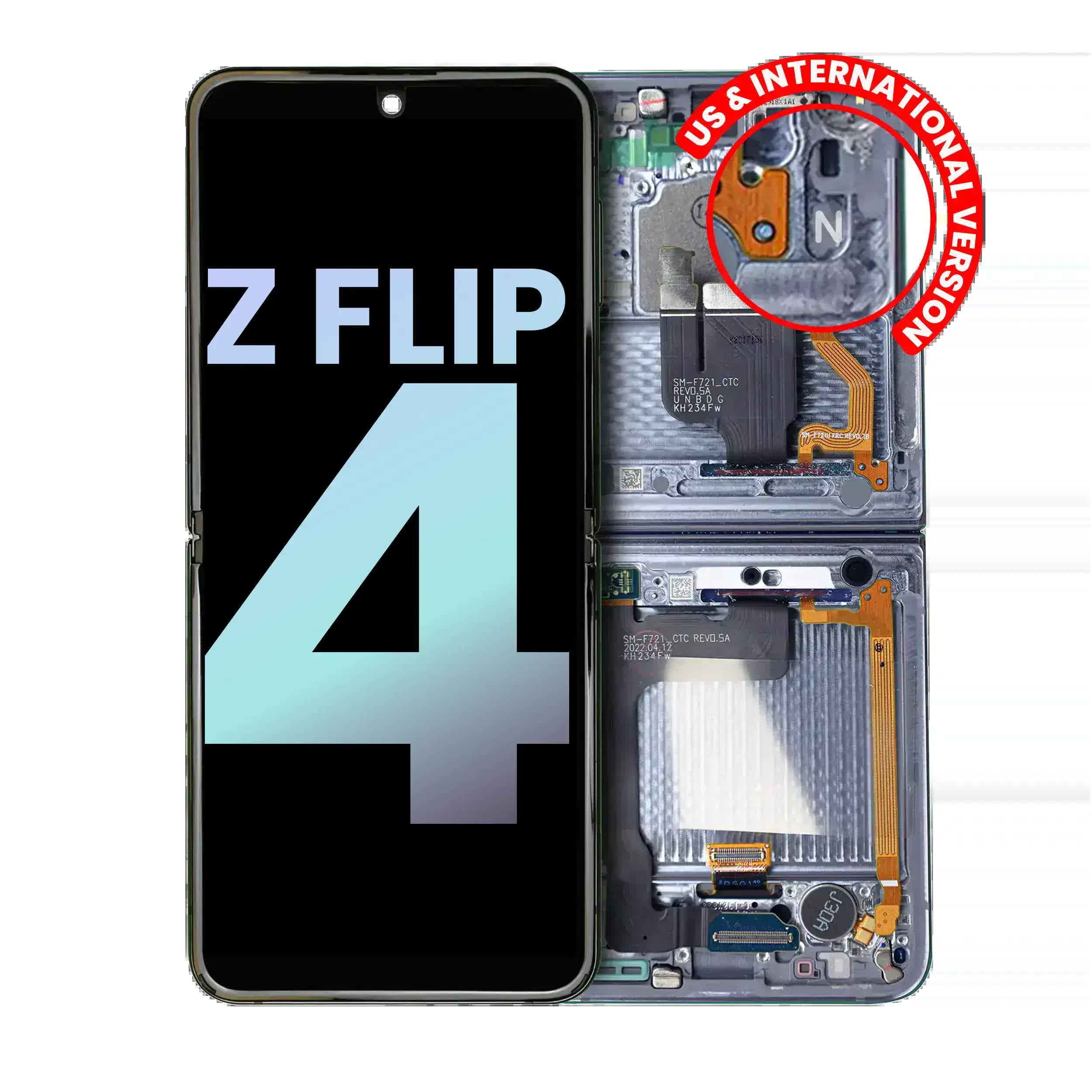 Inner OLED Display mit Rahmen für Samsung Galaxy Z Flip 4 5G (US & International) (Service Pack) (Blue (Blau))