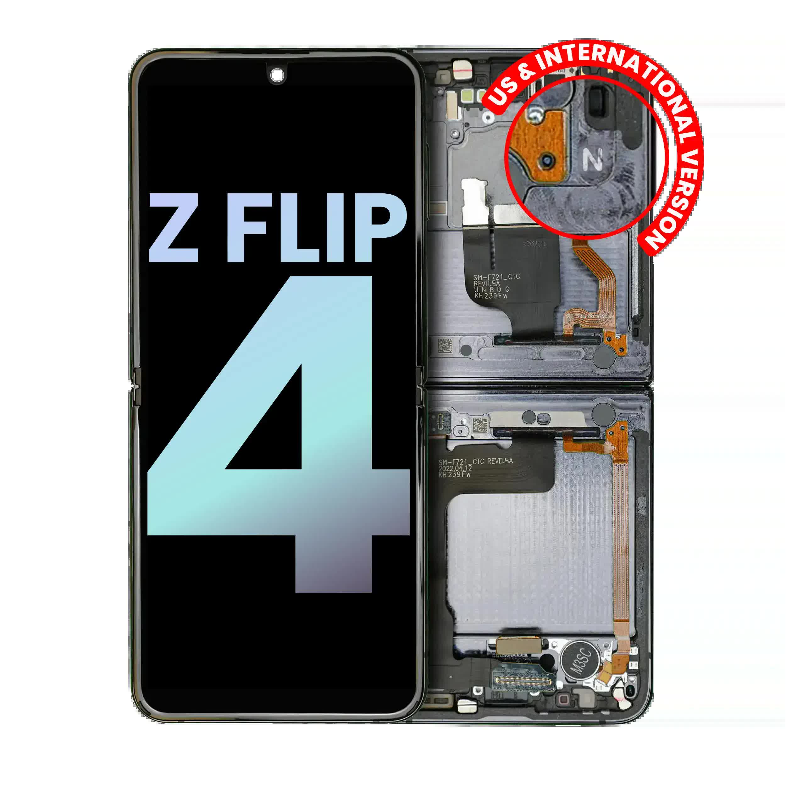 Inner OLED Display mit Rahmen für Samsung Galaxy Z Flip 4 5G (US & International) (Service Pack) (Graphite)