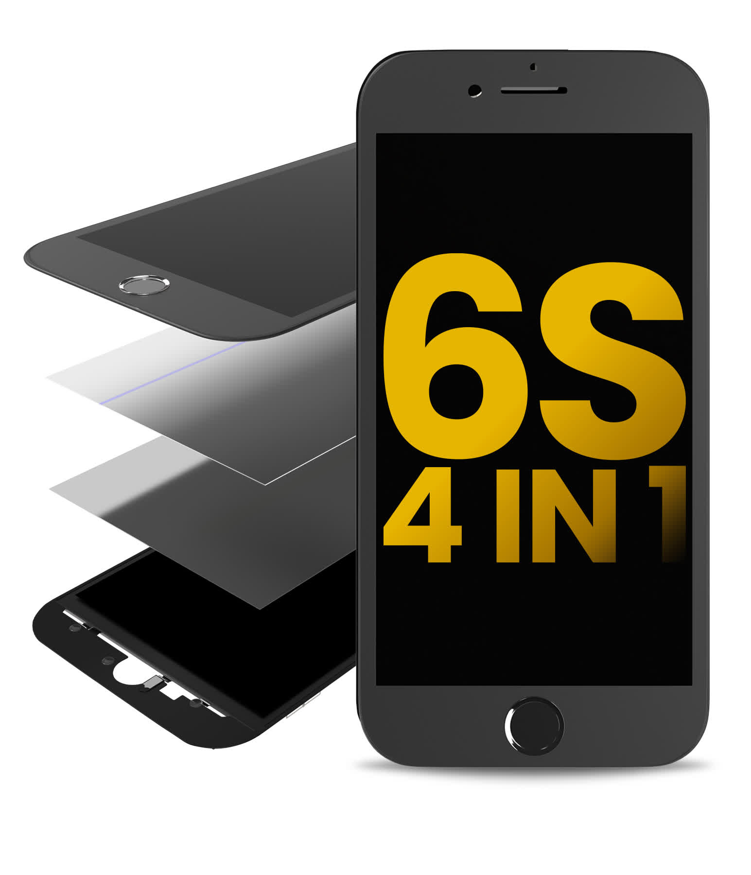 4 in 1 (Frontglas + Rahmen + Polarizer + OCA vormontiert) für iPhone 6S (Black (Schwarz)) (2er-Pack)