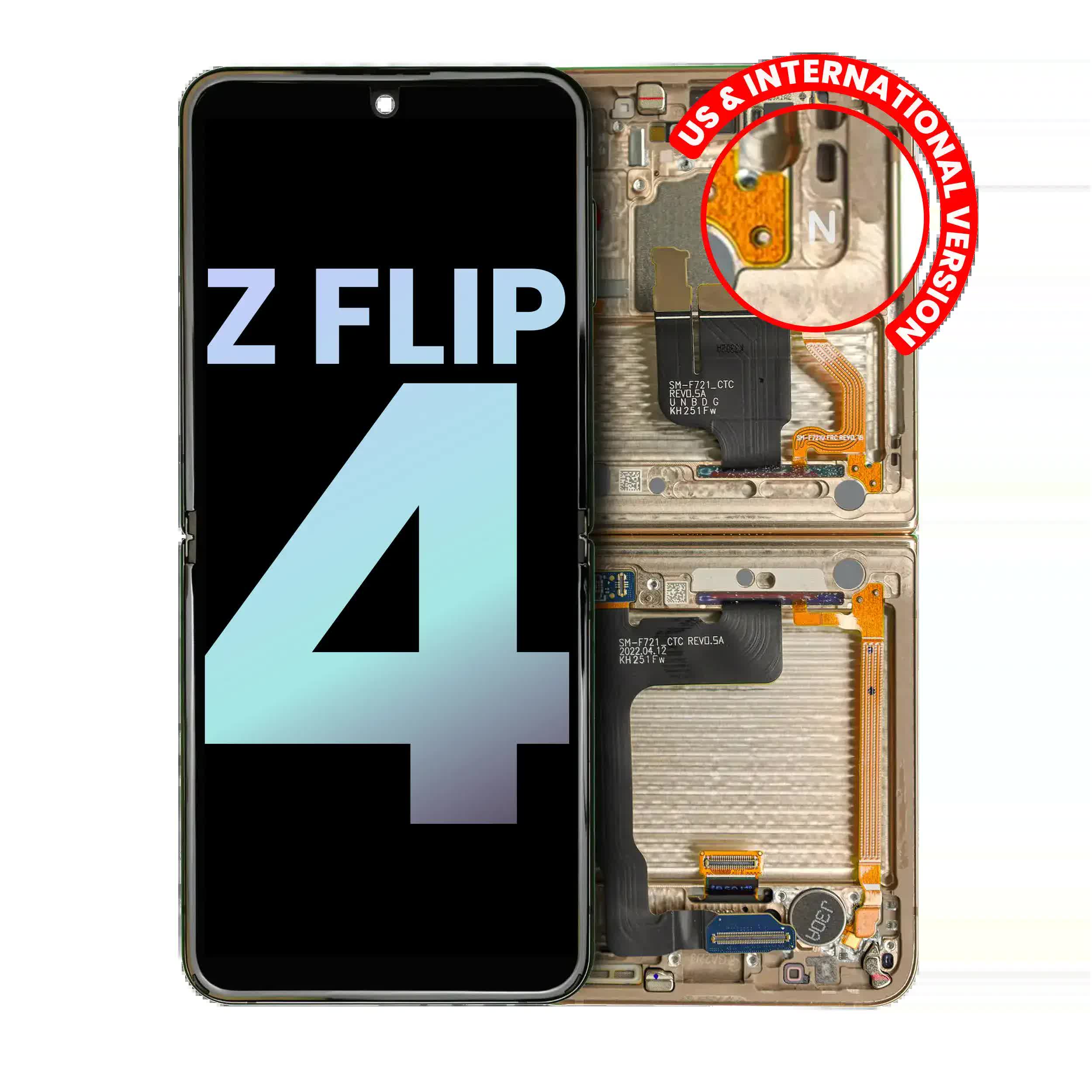 Inner OLED Display mit Rahmen für Samsung Galaxy Z Flip 4 5G (US & International) (Service Pack) (Yellow)