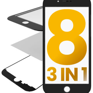 3 in 1 (Glas mit OCA vormontiert + Rahmen) für iPhone 8 (OCA Master) (2er-Pack) (Black (Schwarz))