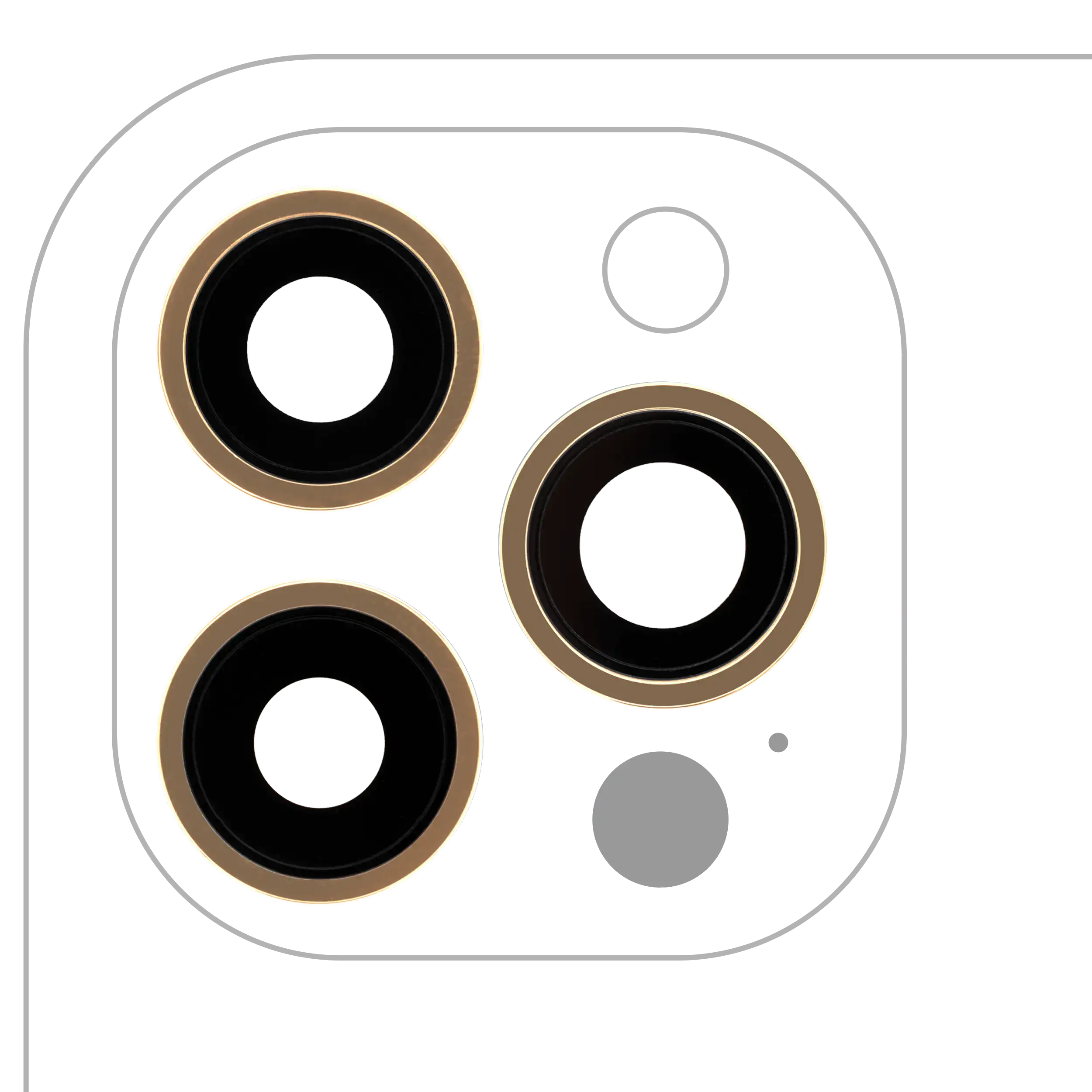 Rückkamera-Glas mit Halterung und Blende für iPhone 12 Pro Max (3-teiliges Set) (Real Sapphire) (Premium) (Gold) – Bild 3