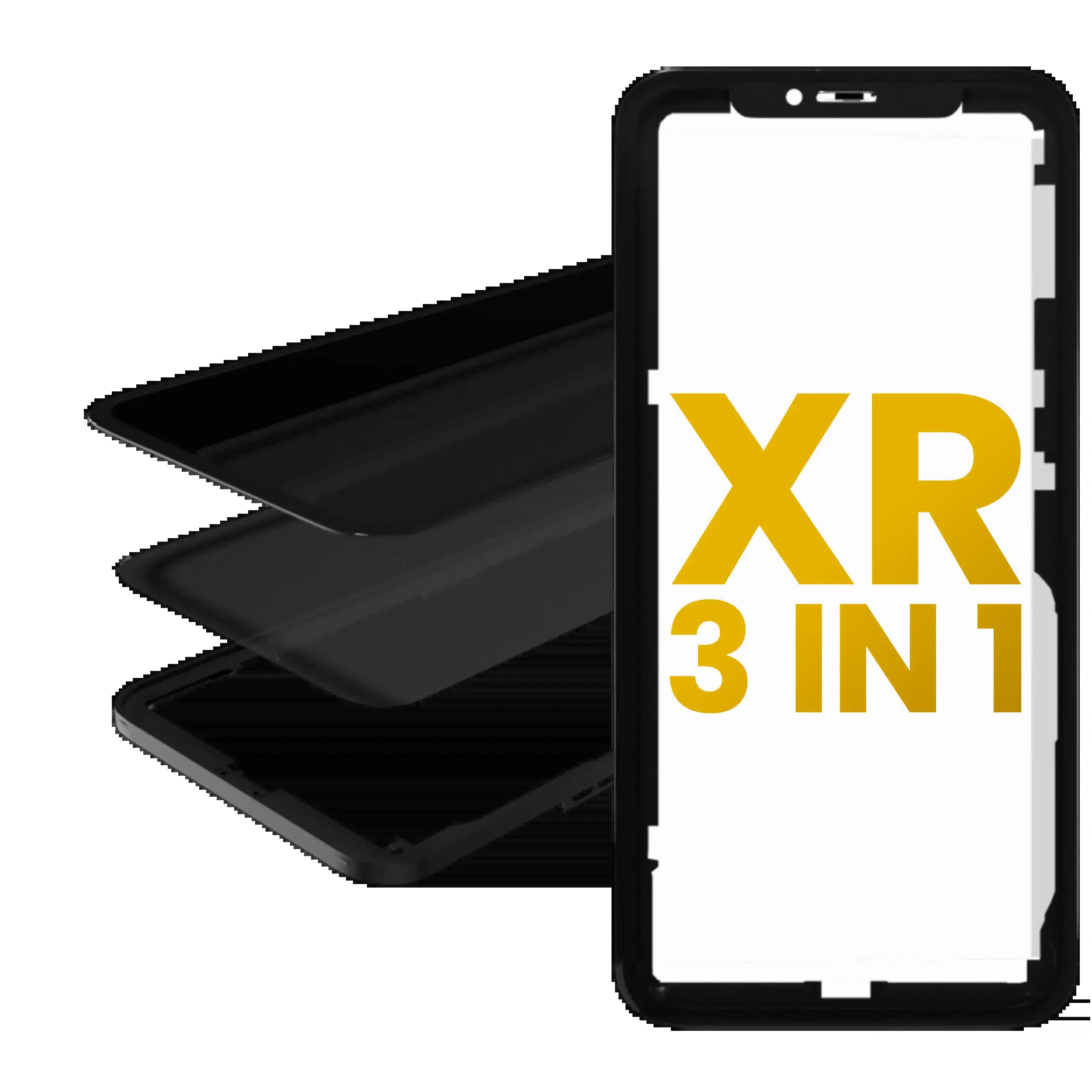 3 in 1 (Glas mit OCA vormontiert + Rahmen) für iPhone XR (OCA Master) (2er-Pack)