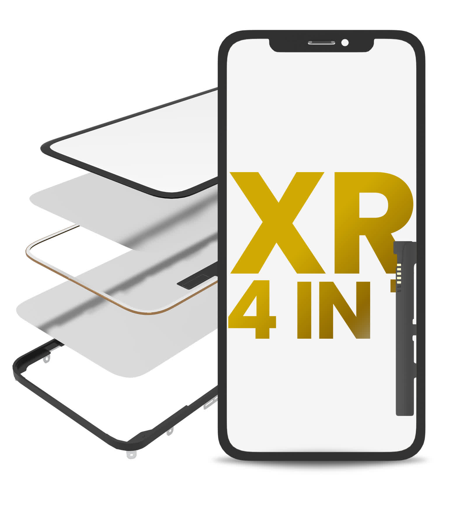 Glas mit Touchscreen-Digitizer Flex (No OCA) & Rahmen vormontiert für iPhone XR (Premium Quality / 4 in 1) (2er-Pack)
