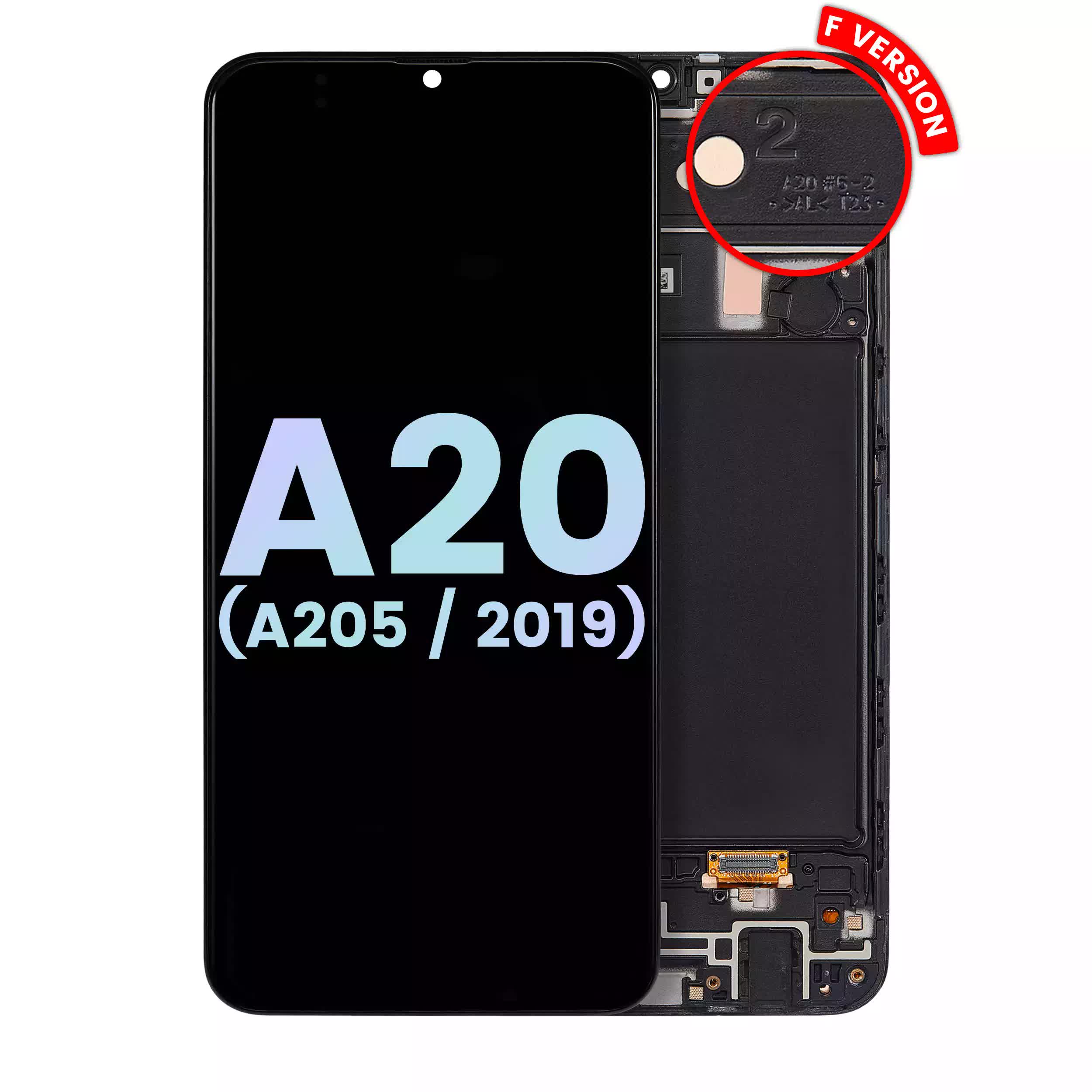OLED Display mit Rahmen für Samsung Galaxy A20 (A205 / 2019) (F Version) (Service Pack)