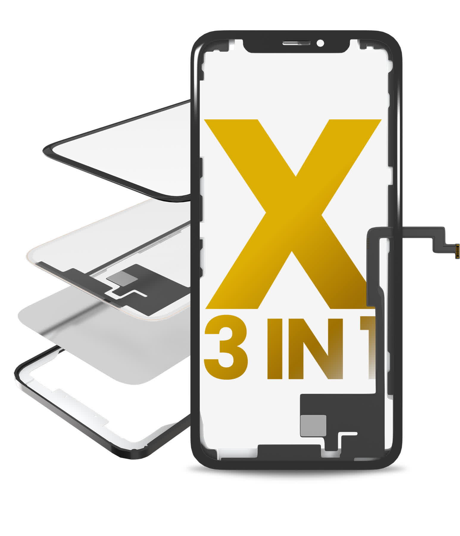 3 in 1 mit Rahmen Included (Short Flex Touchscreen-Digitizer + Frontglas + OCA vormontiert) für iPhone X