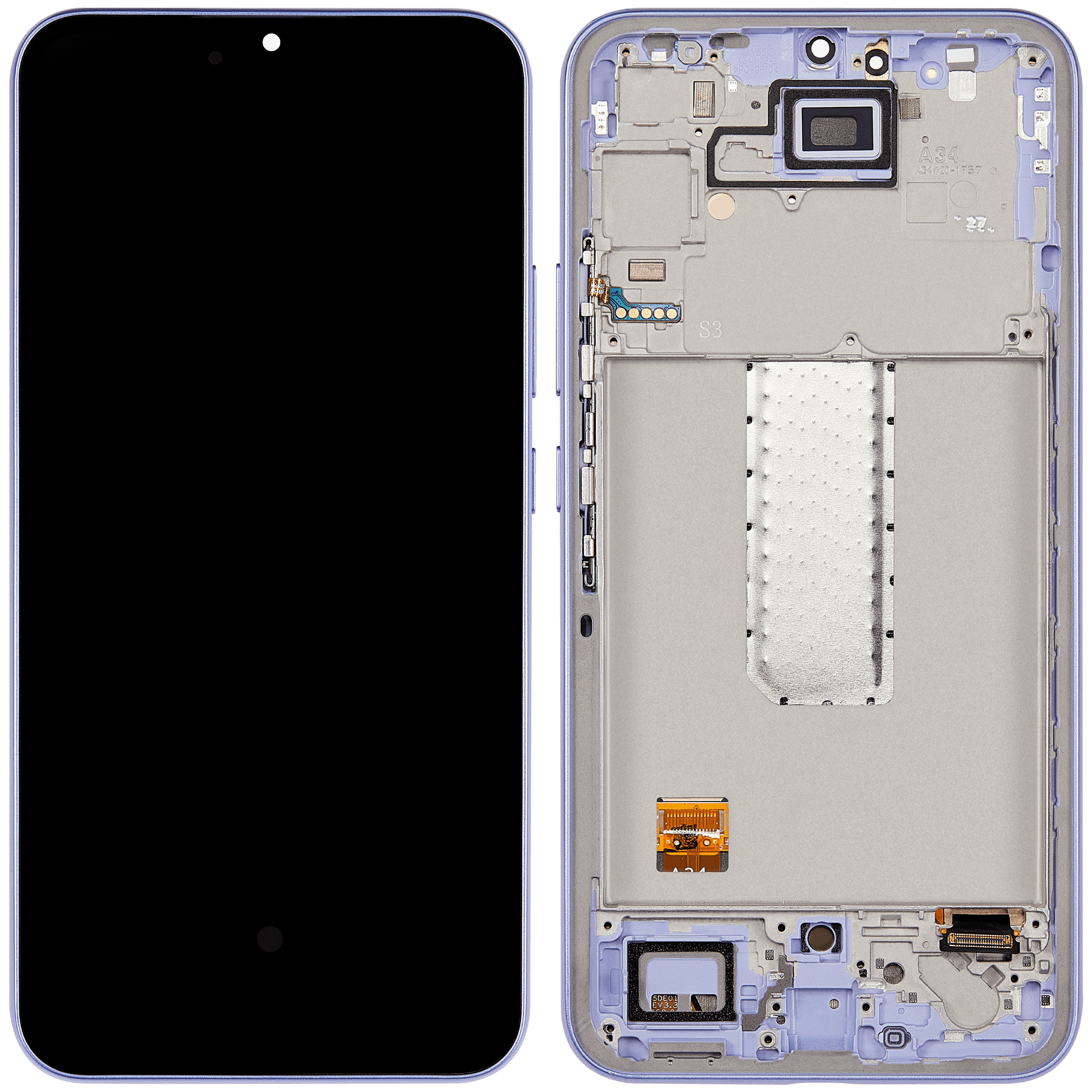 OLED Display mit Rahmen für Samsung Galaxy A34 5G (A346 / 2023) (professionell aufgearbeitet) (Violet (Violett)) – Bild 2