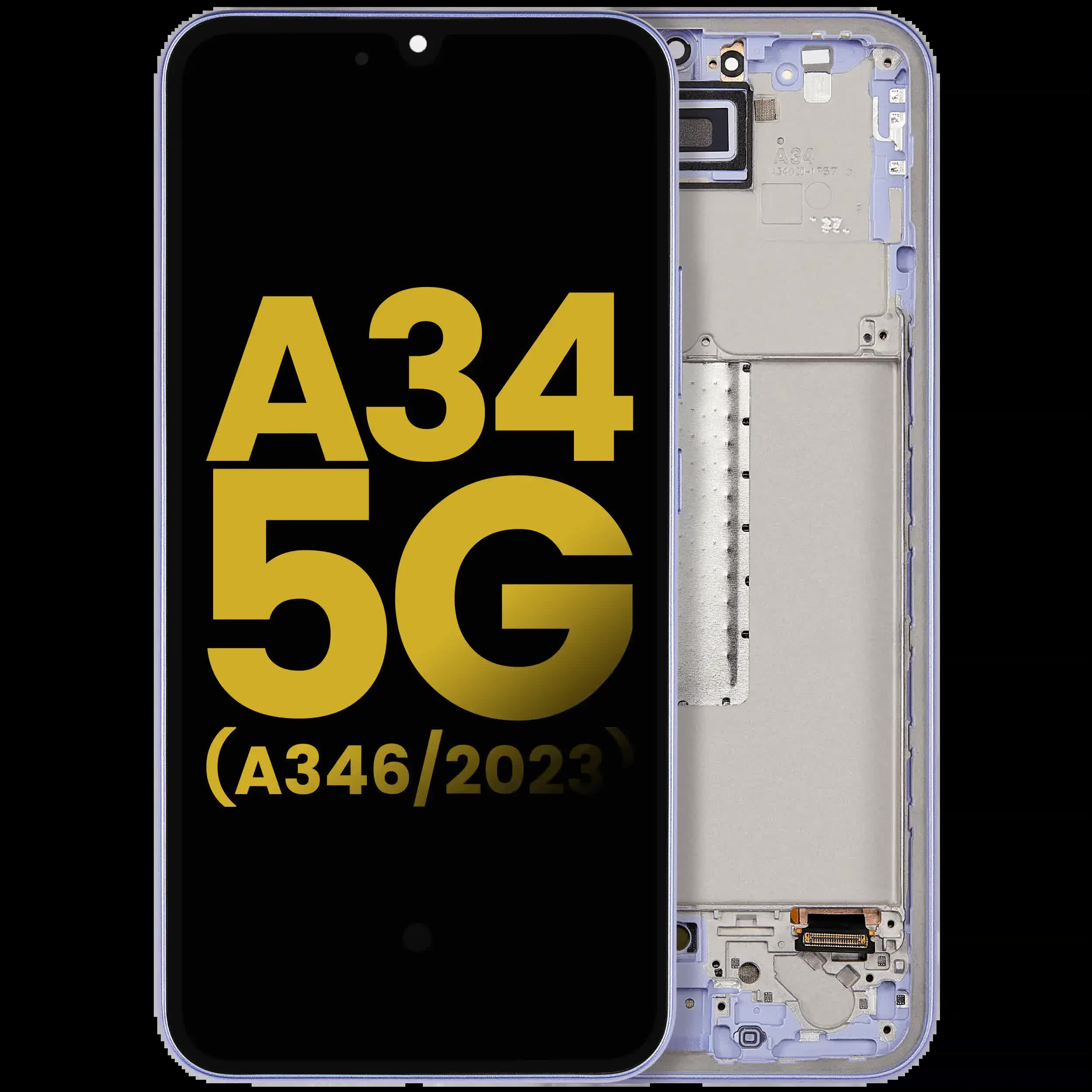 OLED Display mit Rahmen für Samsung Galaxy A34 5G (A346 / 2023) (professionell aufgearbeitet) (Violet (Violett))