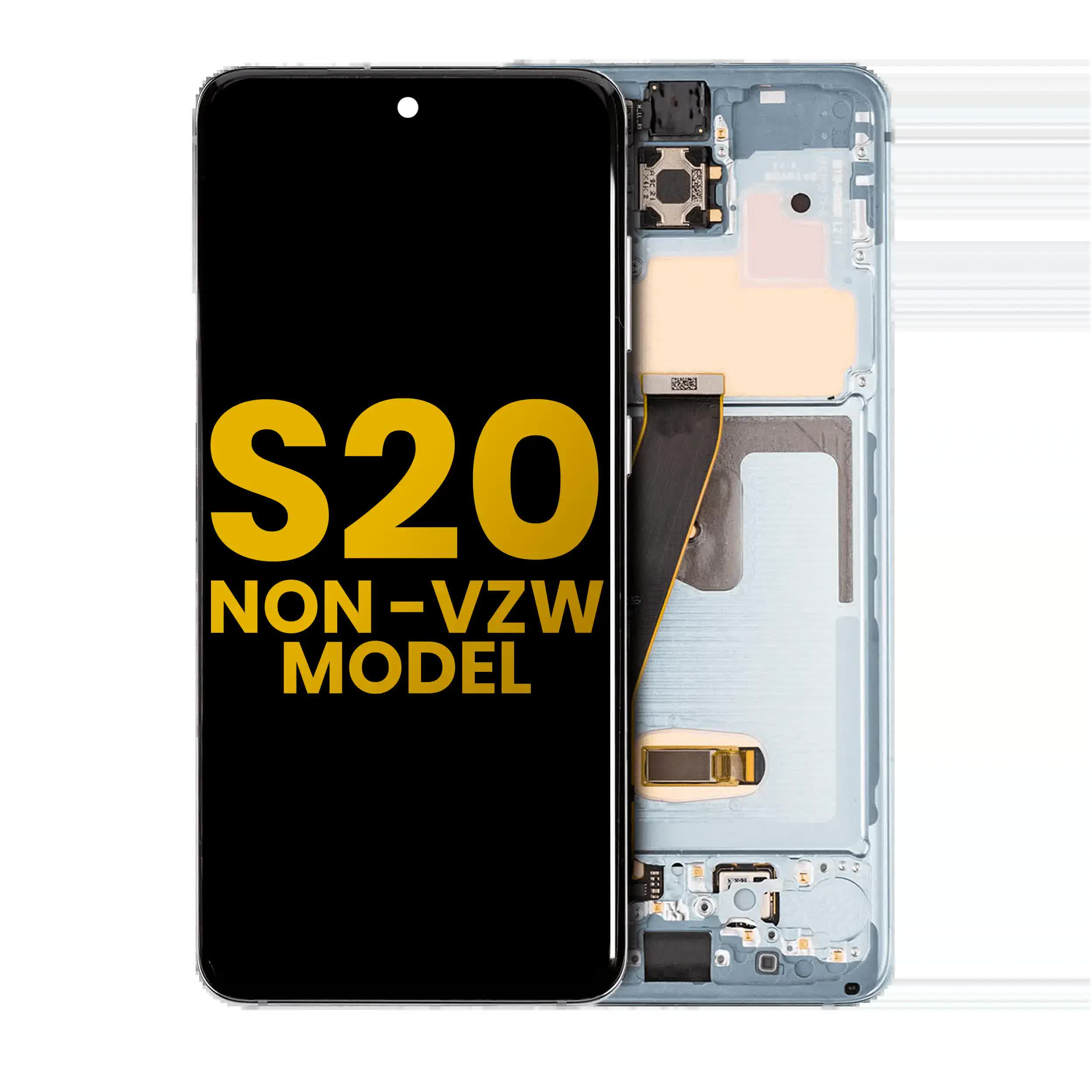 OLED Display mit Rahmen für Samsung Galaxy S20 4G / 5G (Non-Verizon 5G UW Rahmen) (professionell aufgearbeitet) (Cloud Blue)