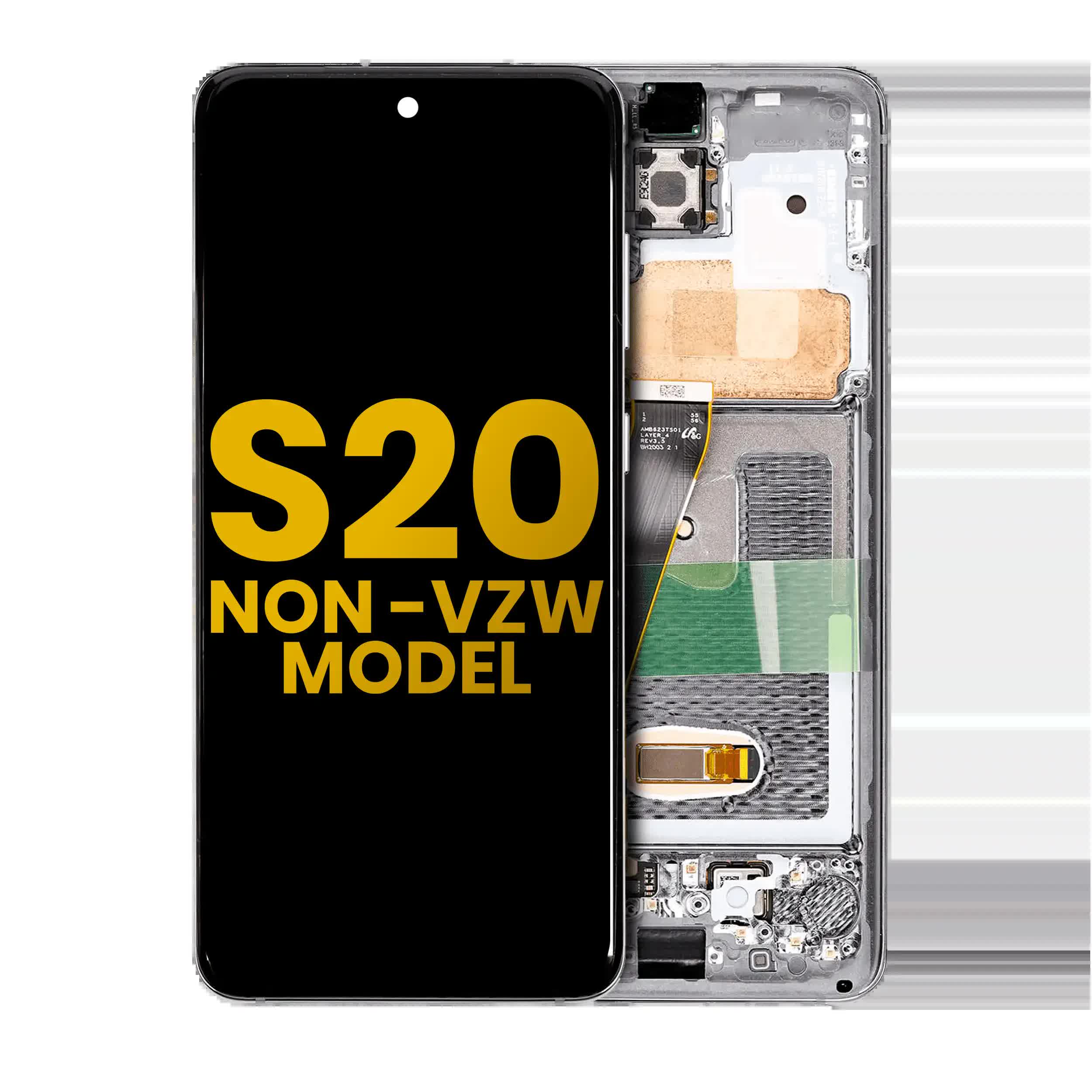 OLED Display mit Rahmen für Samsung Galaxy S20 5G (Non-Verizon 5G UW Rahmen) (professionell aufgearbeitet) (Cloud White)