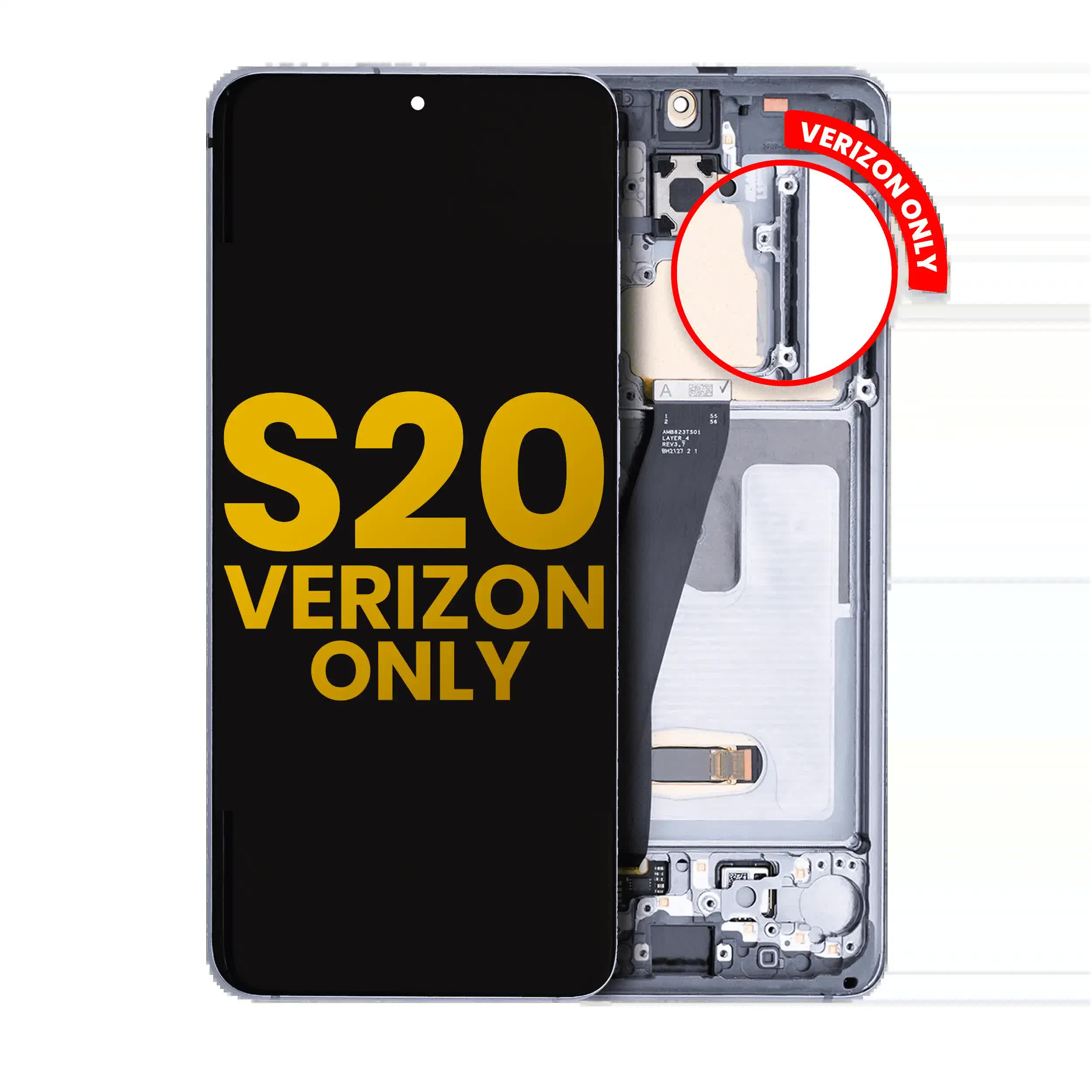 OLED Display mit Rahmen für Samsung Galaxy S20 5G (Verizon 5G UW Rahmen einzeln) (professionell aufgearbeitet) (Cosmic Gray (Grau))
