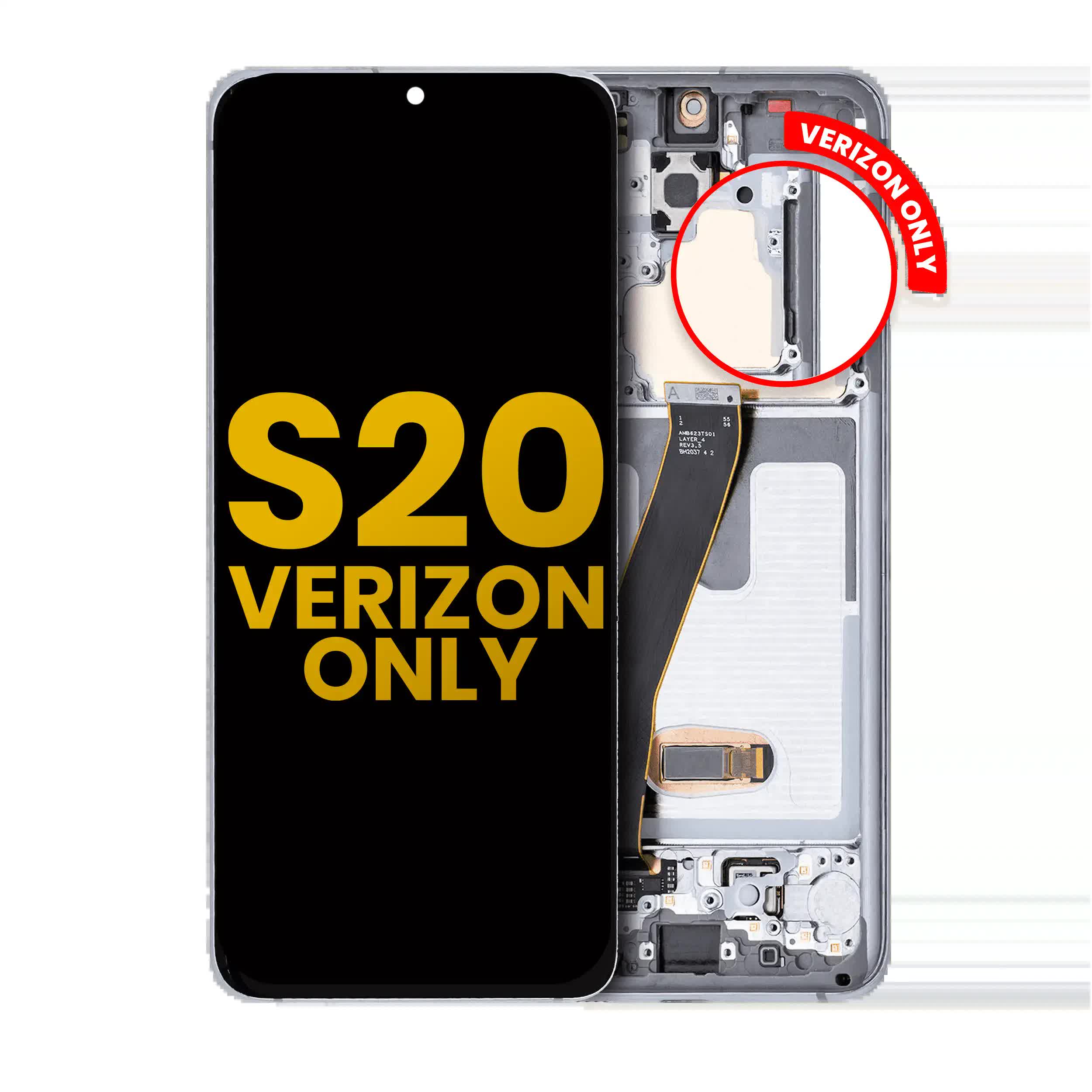 OLED Display mit Rahmen für Samsung Galaxy S20 5G (Verizon 5G UW Rahmen einzeln) (professionell aufgearbeitet) (Cloud White)