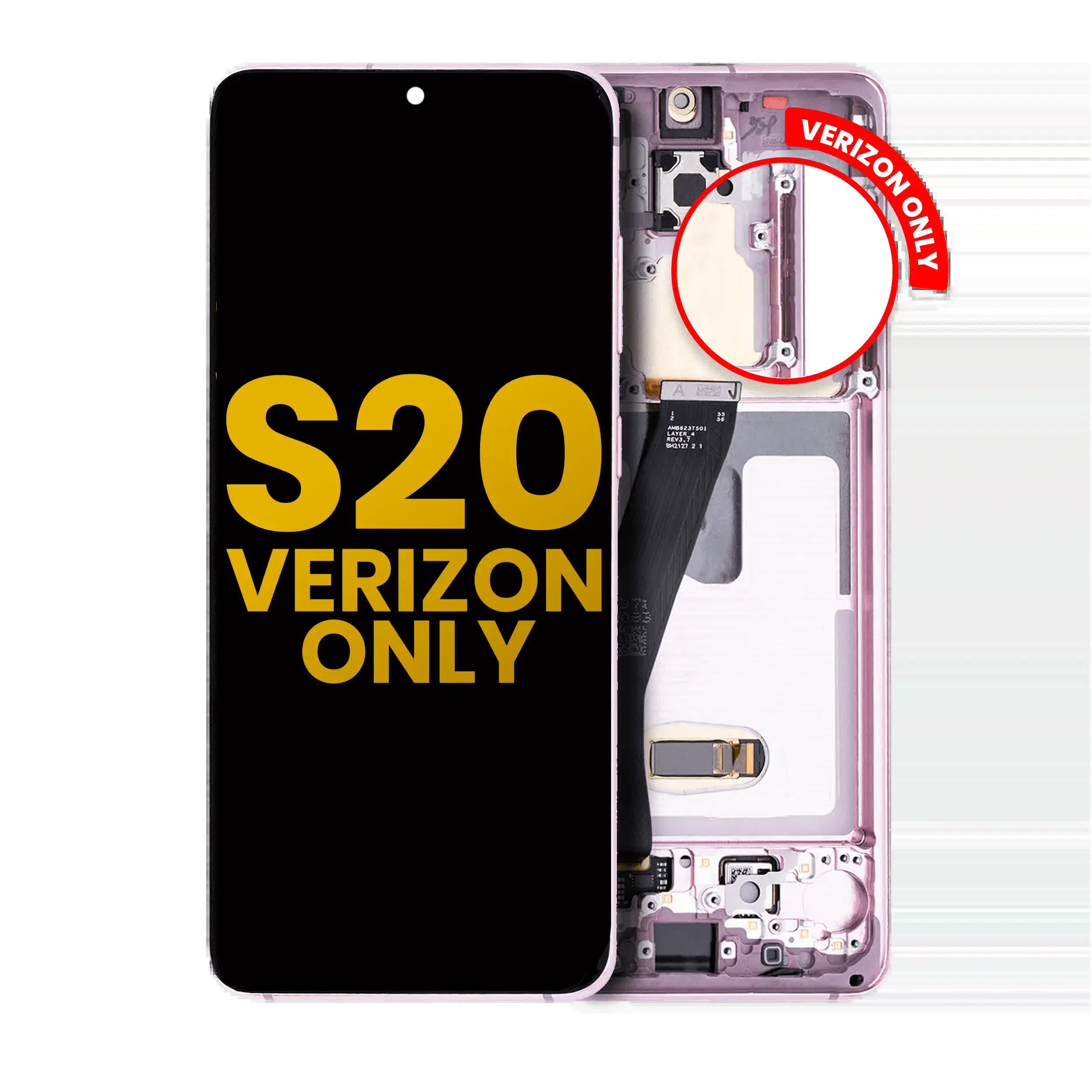 OLED Display mit Rahmen für Samsung Galaxy S20 5G (Verizon 5G UW Rahmen einzeln) (professionell aufgearbeitet) (Cloud Pink (Rosa))