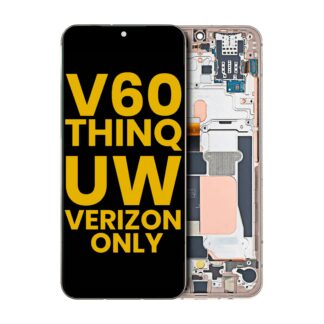 OLED Display mit Rahmen für LG V60 ThinQ 5G UW (Verizon Model) (professionell aufgearbeitet) (Classy Blue / Gold Rahmen)