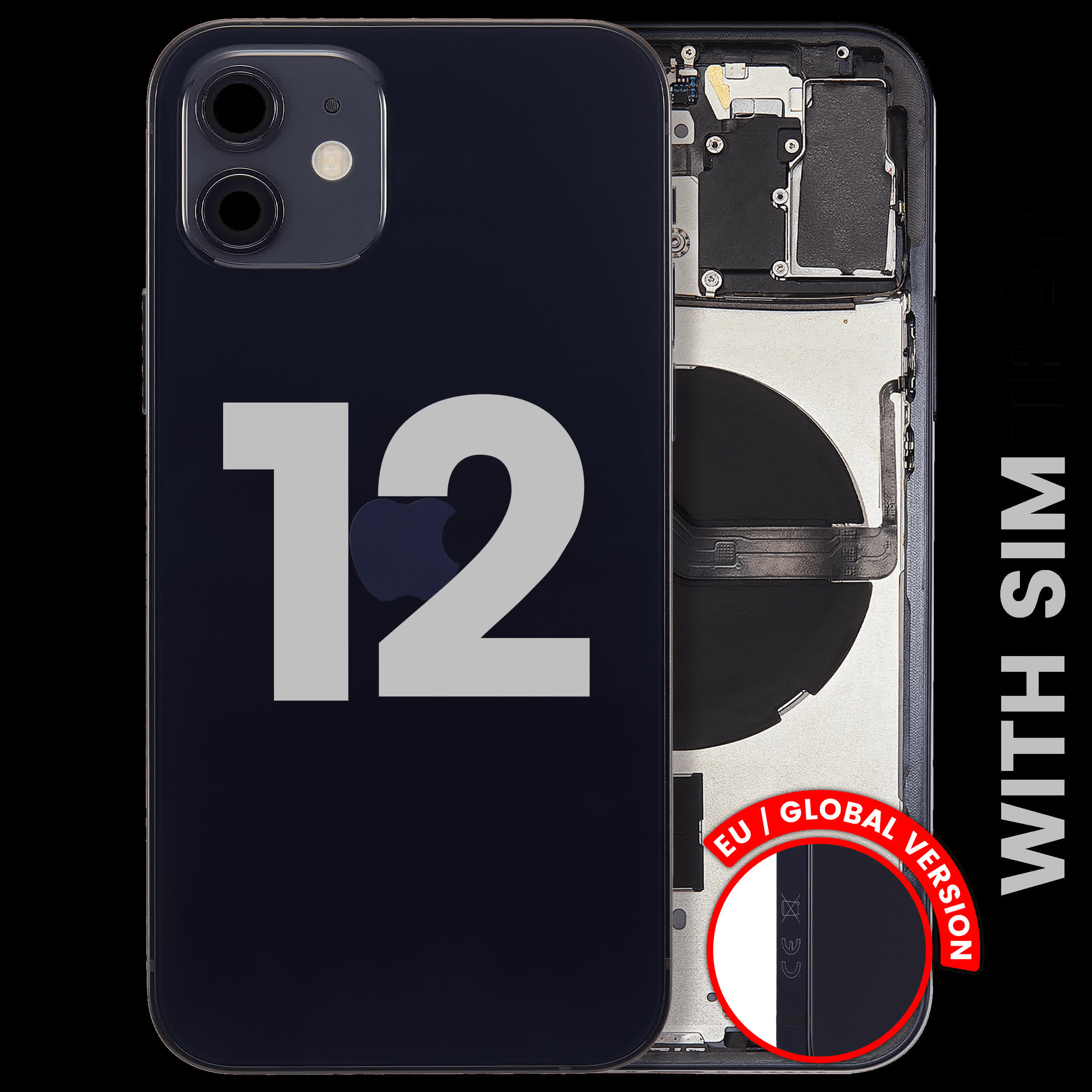 Rückgehäuse mit Kleinteilen für iPhone 12 (EU / globale Version) (ausgebautes Originalteil: Grade B) (Black (Schwarz))