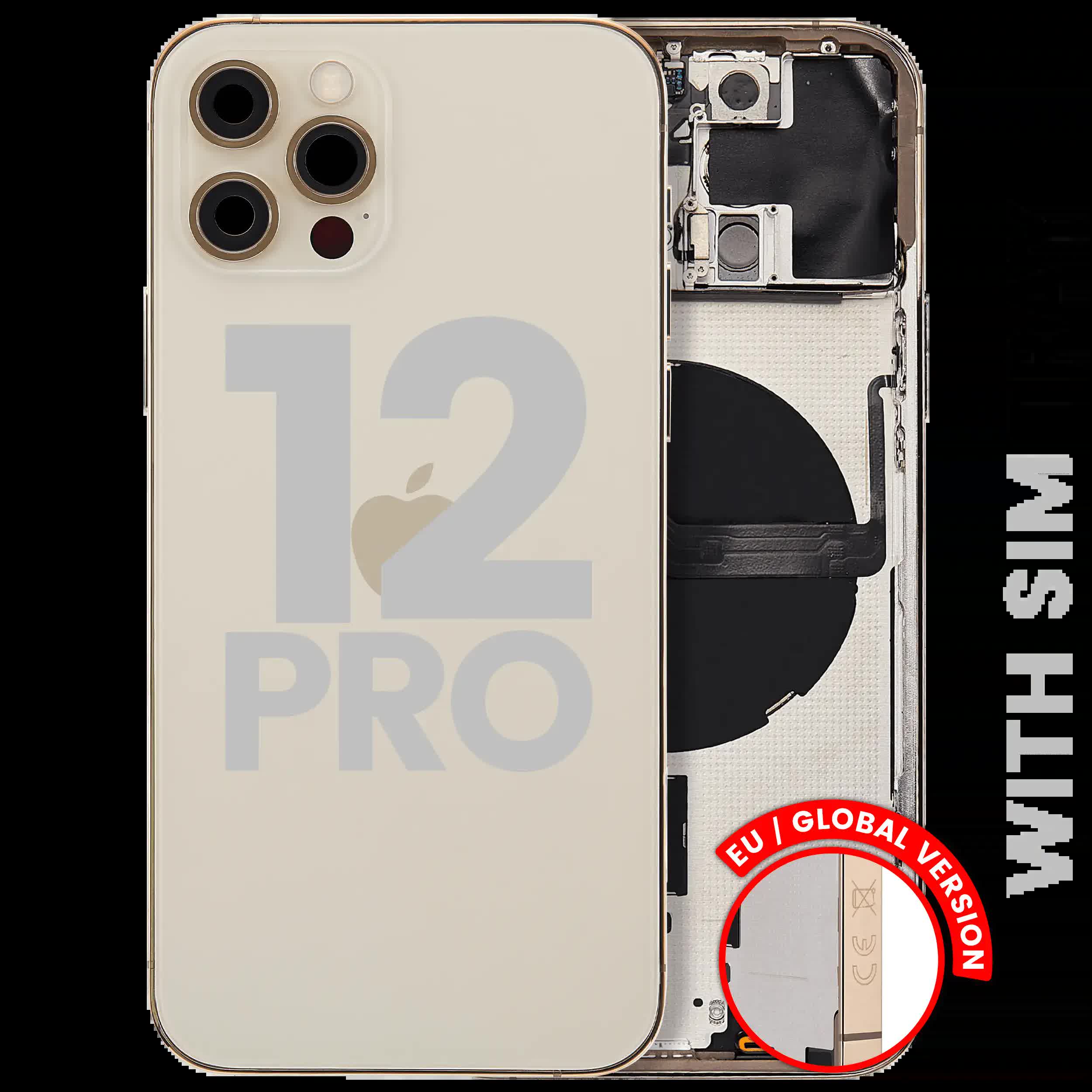 Rückgehäuse mit Kleinteilen für iPhone 12 Pro (EU / globale Version) (ausgebautes Originalteil: Grade B) (Gold)