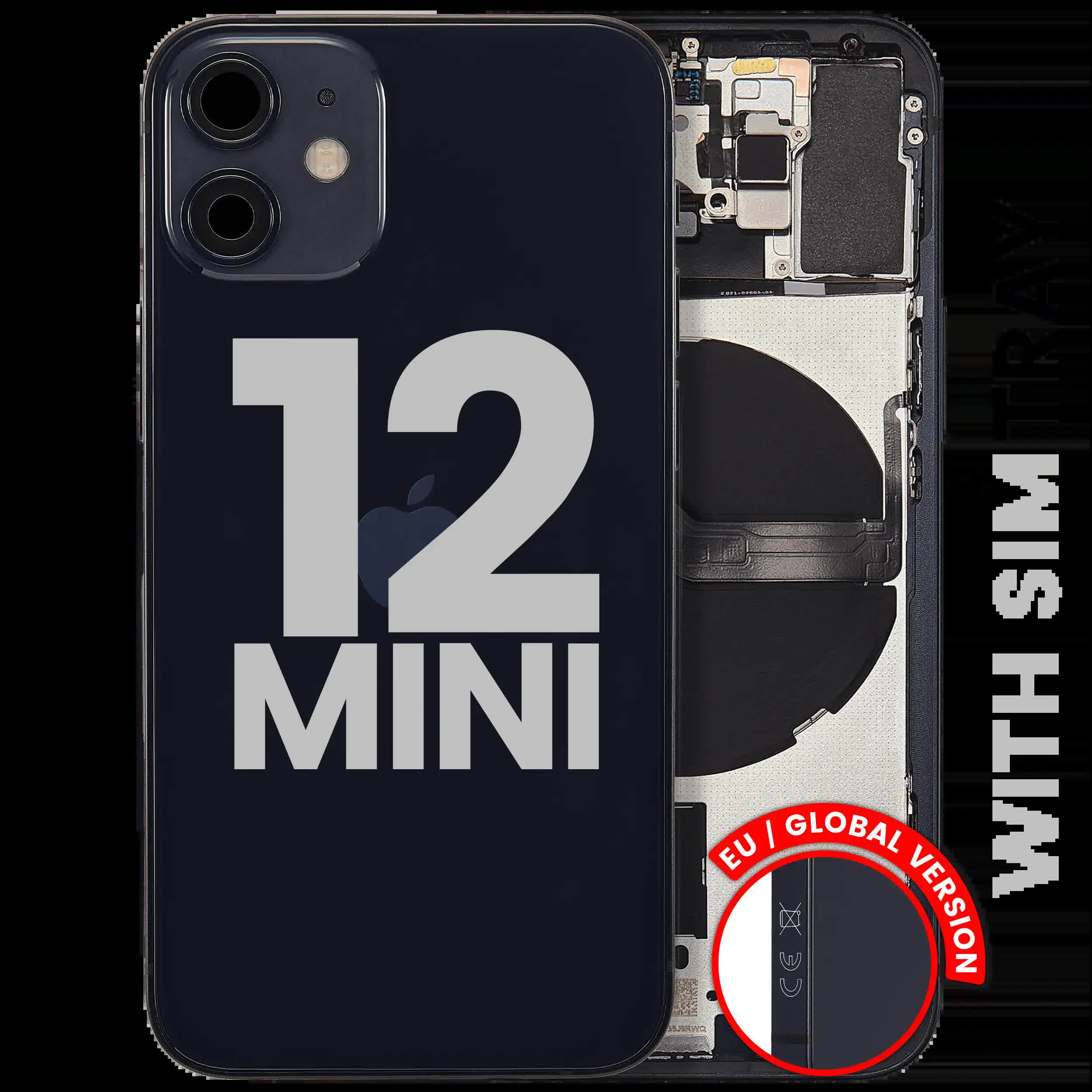 Rückgehäuse mit Kleinteilen für iPhone 12 Mini (EU / globale Version) (ausgebautes Originalteil: Grade C) (Black (Schwarz))