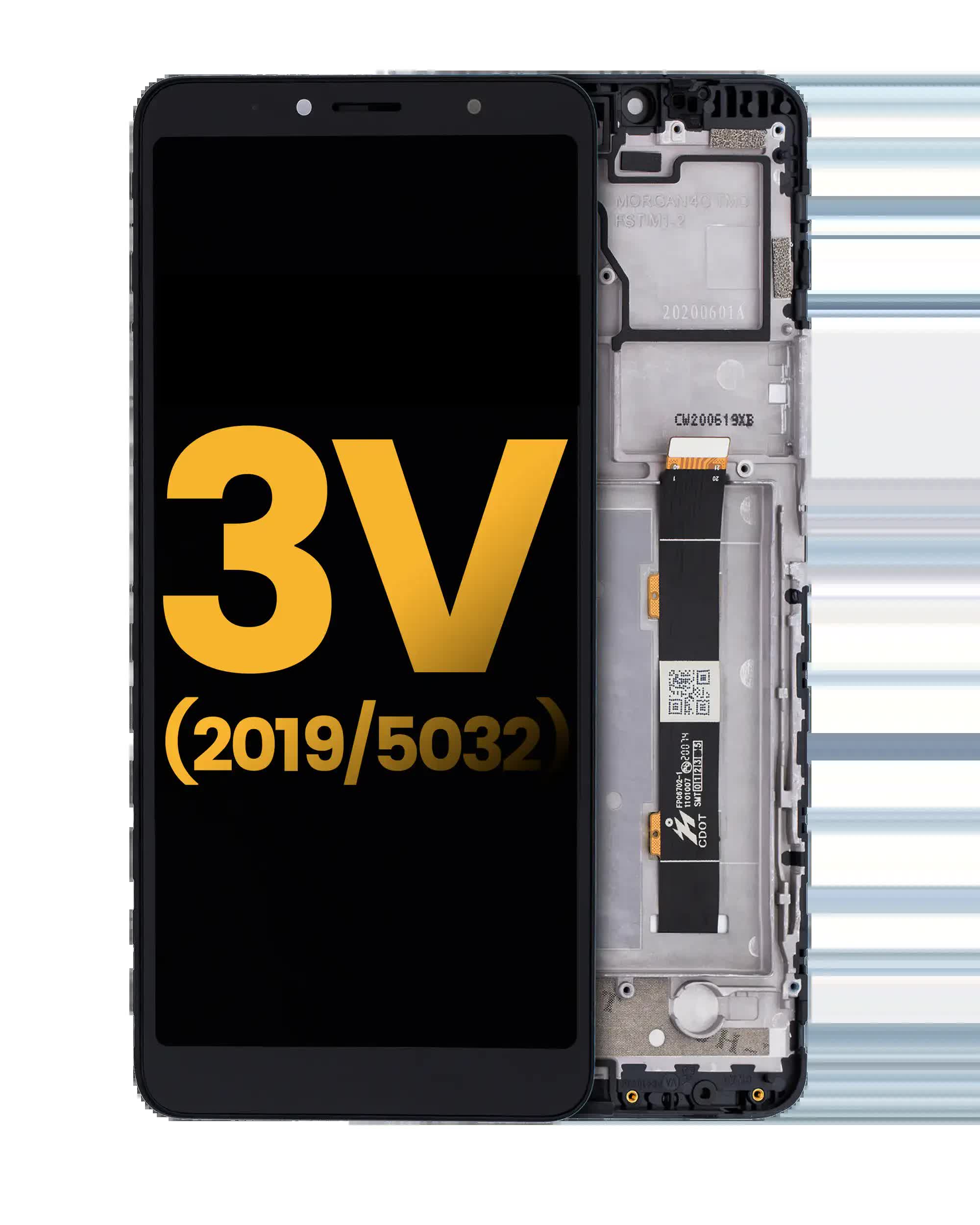 LCD Display mit Rahmen für Alcatel 3V (5032 / 2019) (professionell aufgearbeitet) (Elegant Black)