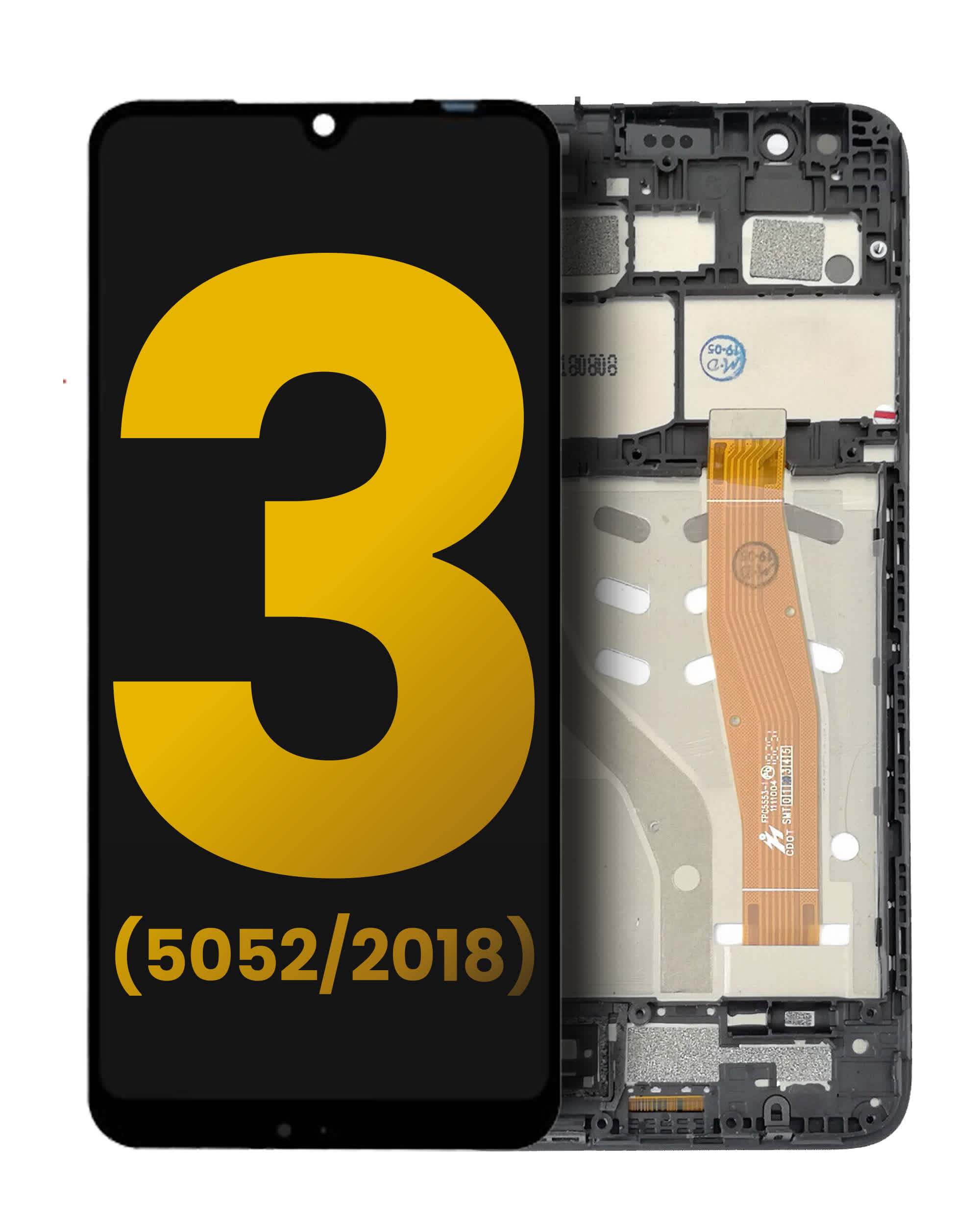 LCD Display mit Rahmen für Alcatel 3 (5052 / 2018) (professionell aufgearbeitet) (Black (Schwarz))