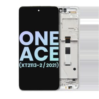 LCD Display mit Rahmen für Motorola One 5G Ace (XT2113-2 / 2021) (Original) (Frosted Silver)