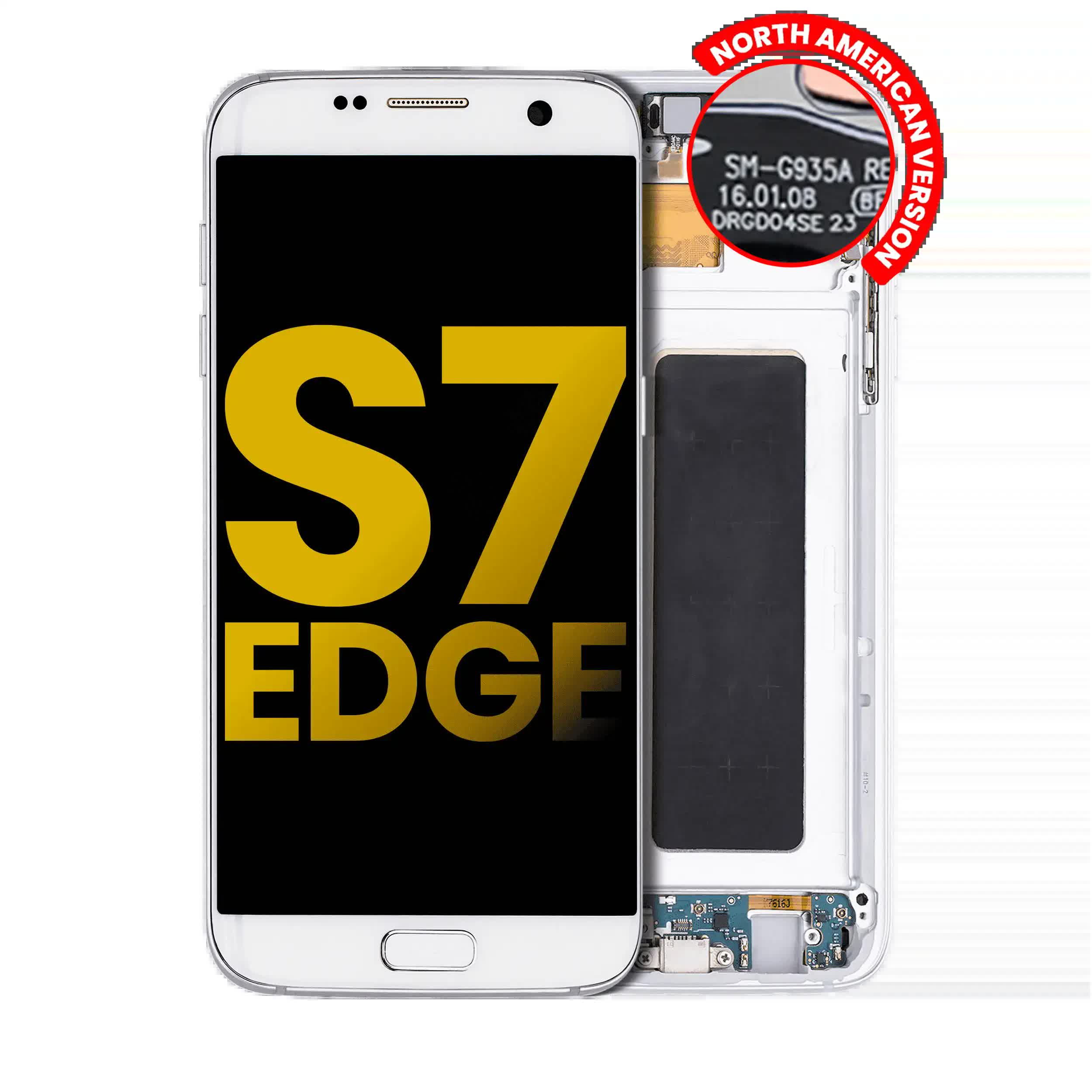 OLED Display mit Rahmen für Samsung Galaxy S7 Edge G935A (North American Version) (professionell aufgearbeitet) (White Pearl)