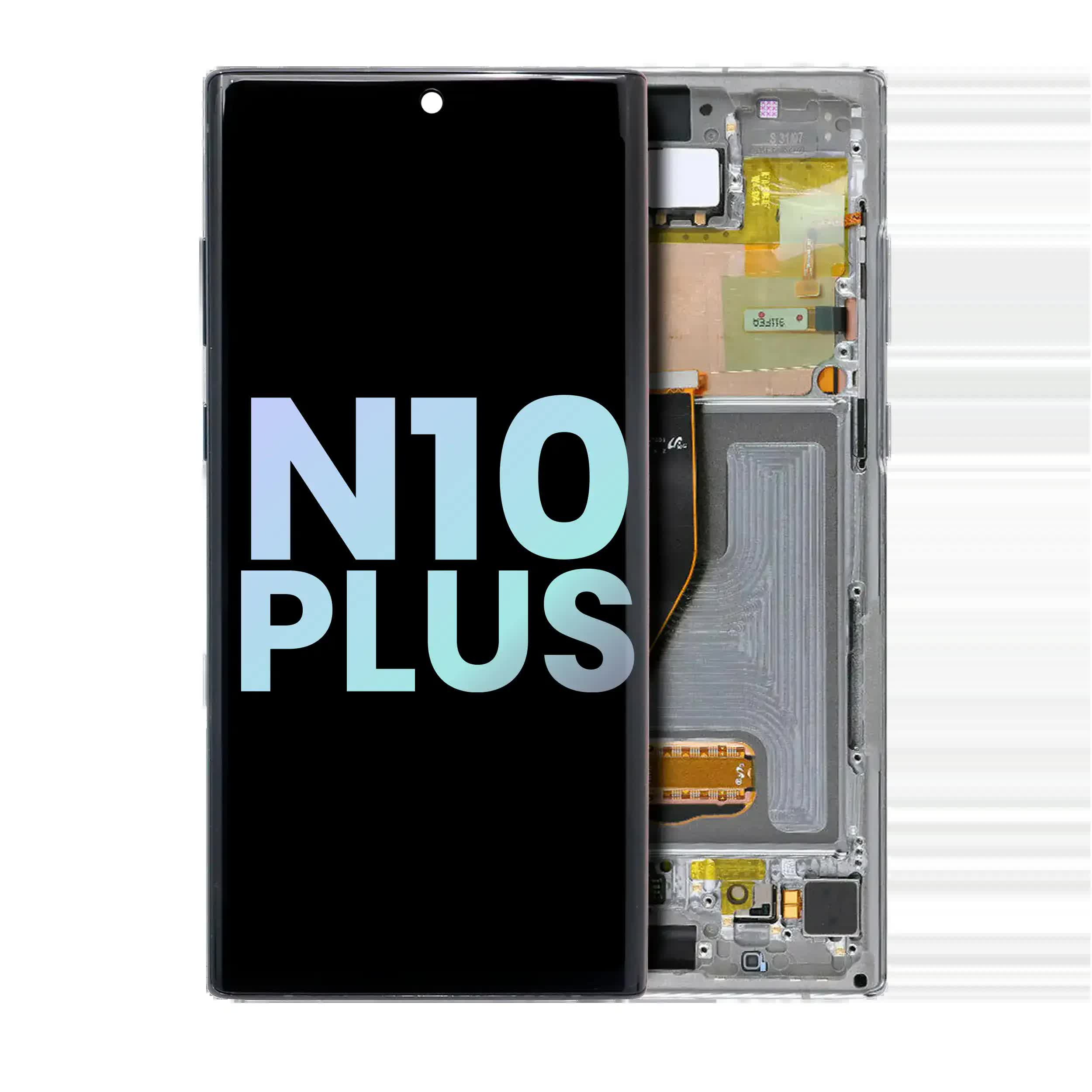OLED Display mit Rahmen für Samsung Galaxy Note 10 Plus / 5G (Service Pack) (Aura Glow / Silver)
