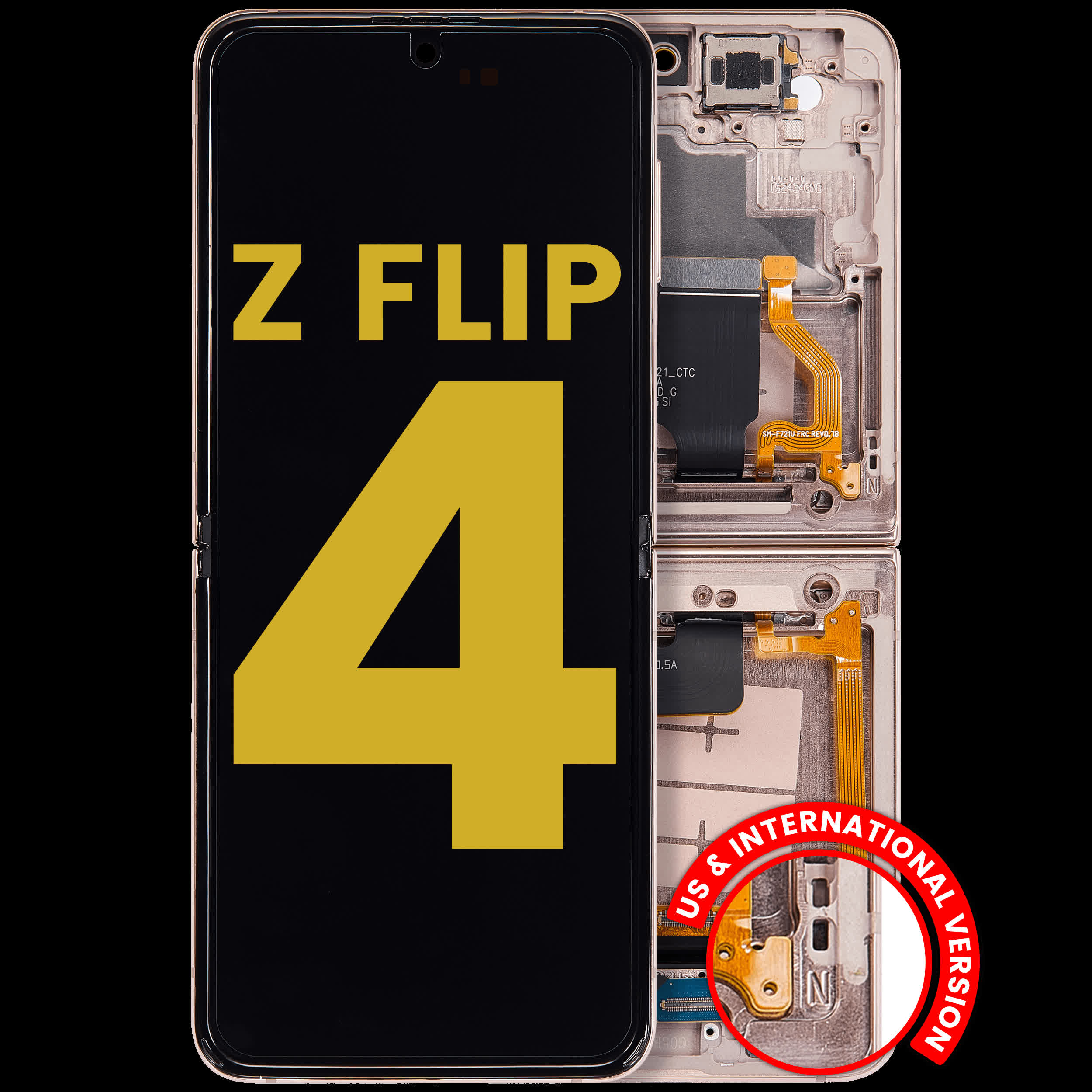 Inner OLED Display mit Rahmen für Samsung Galaxy Z Flip 4 5G (US & International Version) (professionell aufgearbeitet) (Pink Gold)