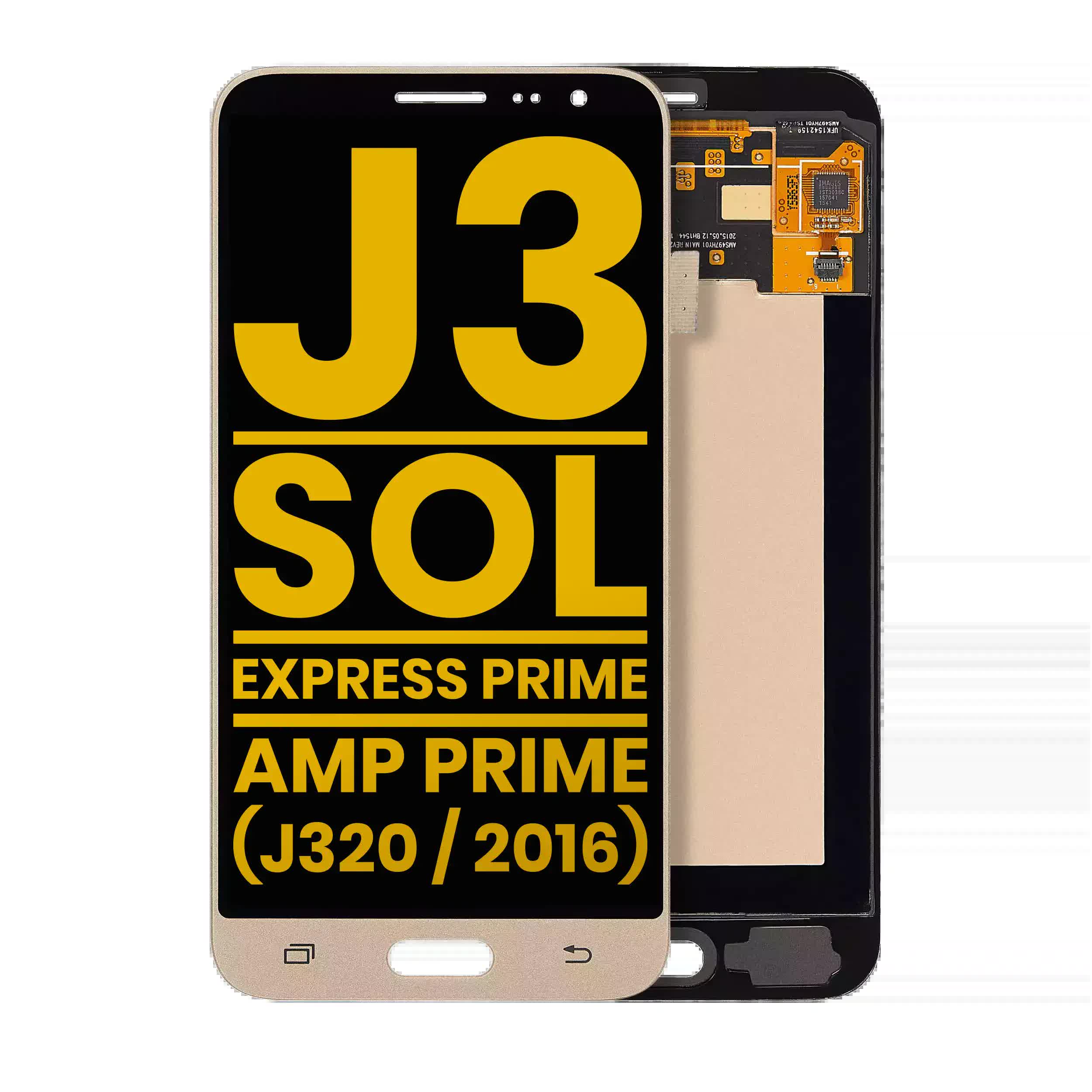 OLED Display ohne Rahmen für Samsung Galaxy J3 / Sol 4G / Express Prime / Amp Prime (J320 / 2016) (professionell aufgearbeitet) (Gold)