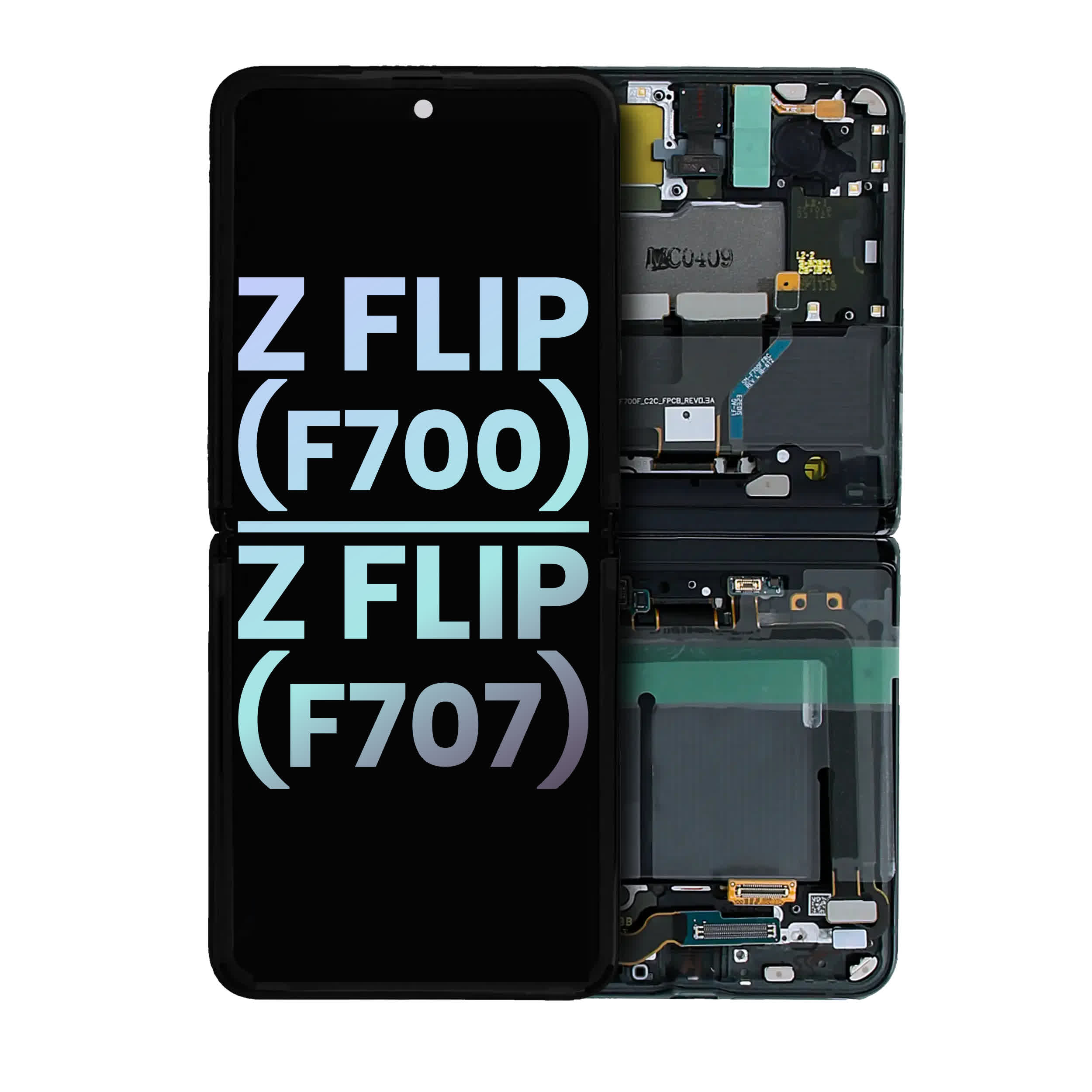 Inner OLED Display mit Rahmen für Samsung Galaxy Z Flip 4G (F700) (Service Pack) (Mirror Black)